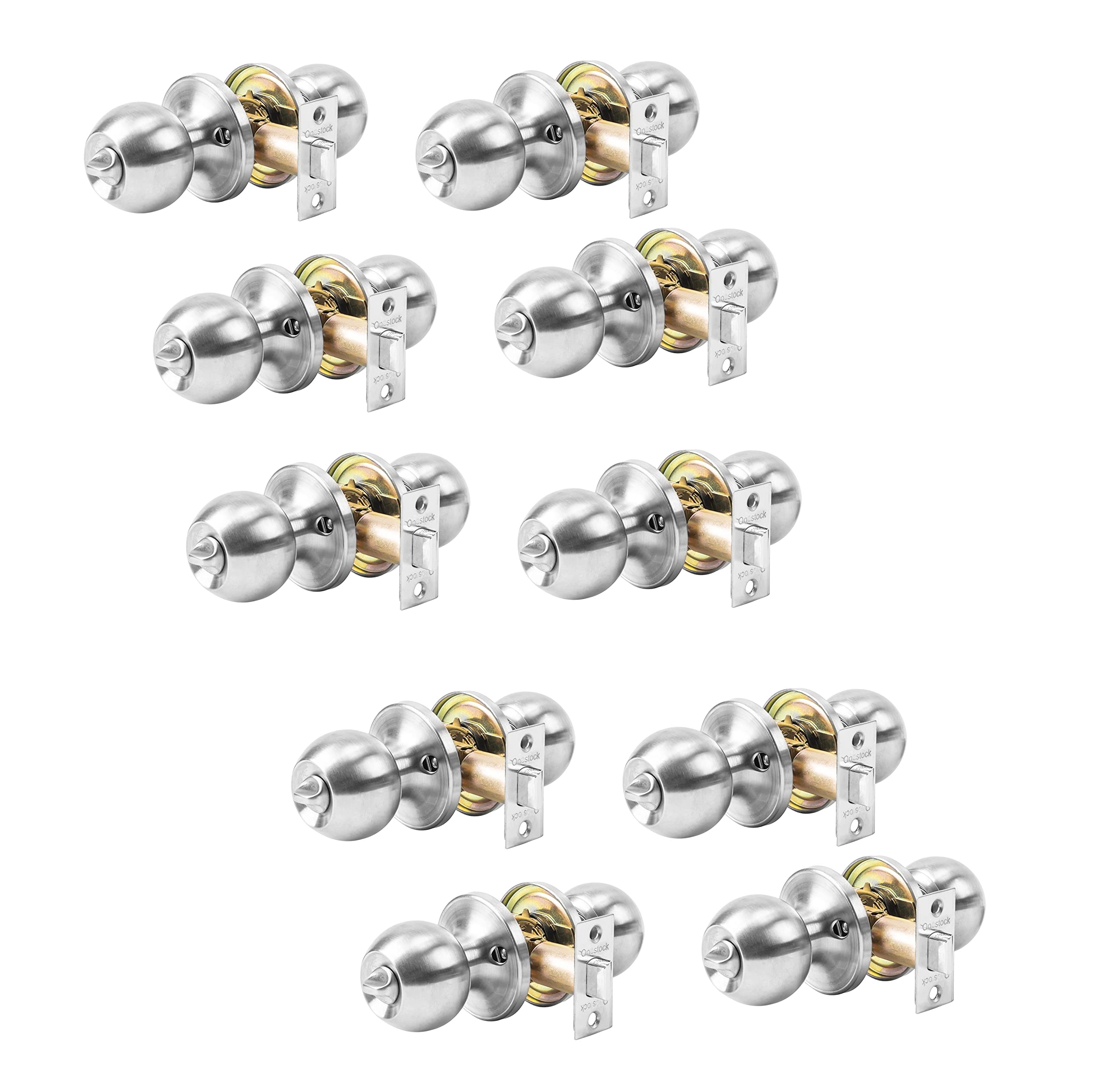 Keyless Privacy Door Knob - ONESTOCK Ball Lockset for Bedroom & Bathroom in Satin Nickel (10 Pack) | Secure Key-Free Entry for Interior Doors, Closets & Home Privacy