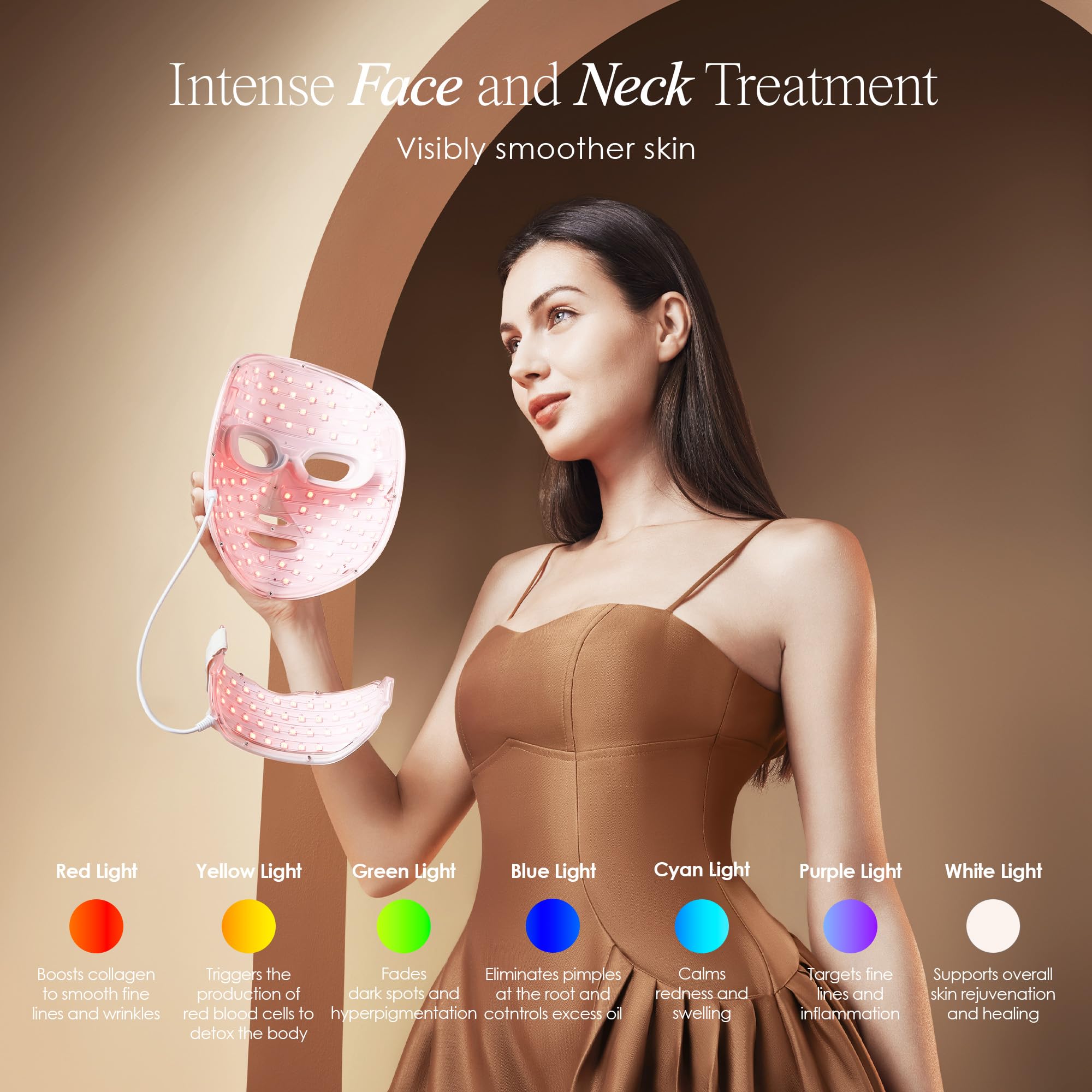 Project E Beauty Photon Skin Rejuvenation Face & Neck Mask - Wireless LED Light Therapy with 7 Colors for Anti-Aging & Wrinkle Reduction | At-Home Facial Treatment for Glowing Skin | Perfect for Spa Nights & Self-Care Routines