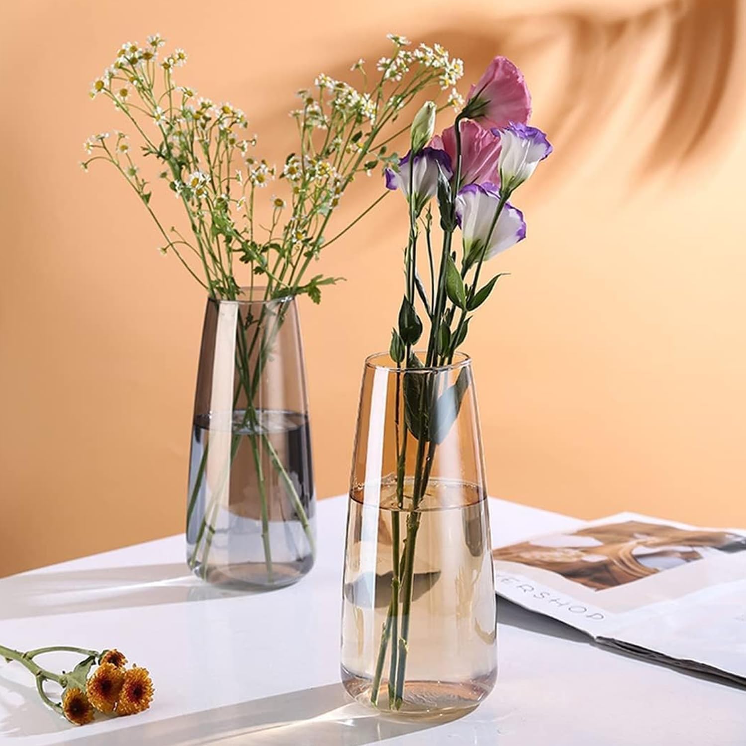 TIED RIBBONS Glass Vase Set of 2 - Black and Gold Centerpiece Vases for Flowers, Weddings, Christmas & Boho Home Decor | Elegant Living Room & Table Decorations for Parties & Special Events