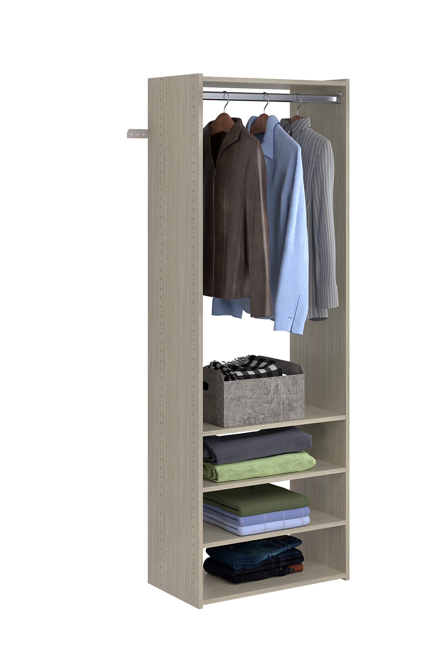 Easy Track Select Tower Wood Closet Organizer - Space Saving Closet Storage System in Weathered Grey | Perfect for Bedroom, Walk-in Closet & Small Space Organization