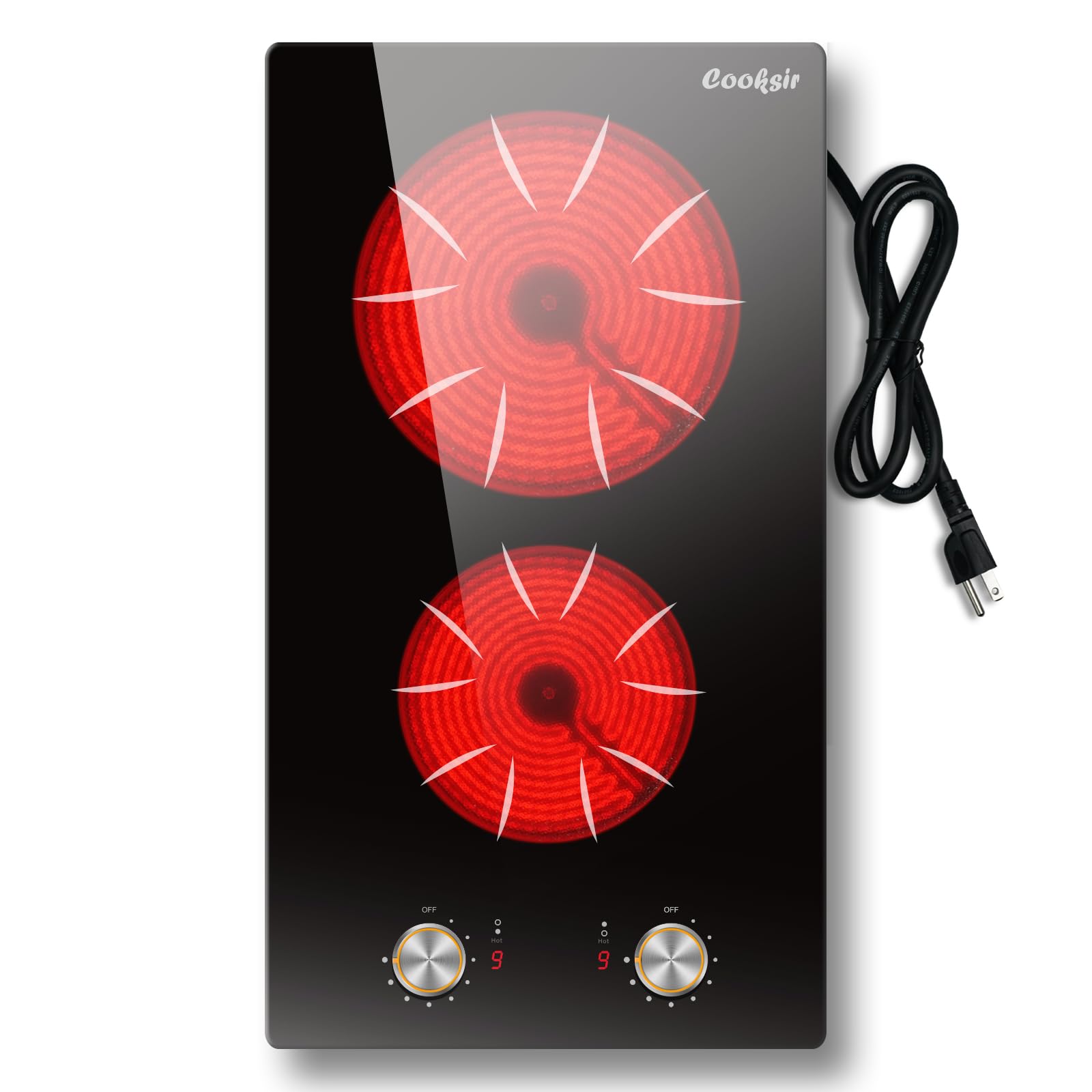 2 Burner Electric Cooktop - 12 Inch Built-in & Countertop Stove Top with Knob Control, 9 Power Levels, Overheat Protection - 2000W, 110-120V Plug-in - Perfect for Small Kitchens, Apartments, RVs & Outdoor Cooking