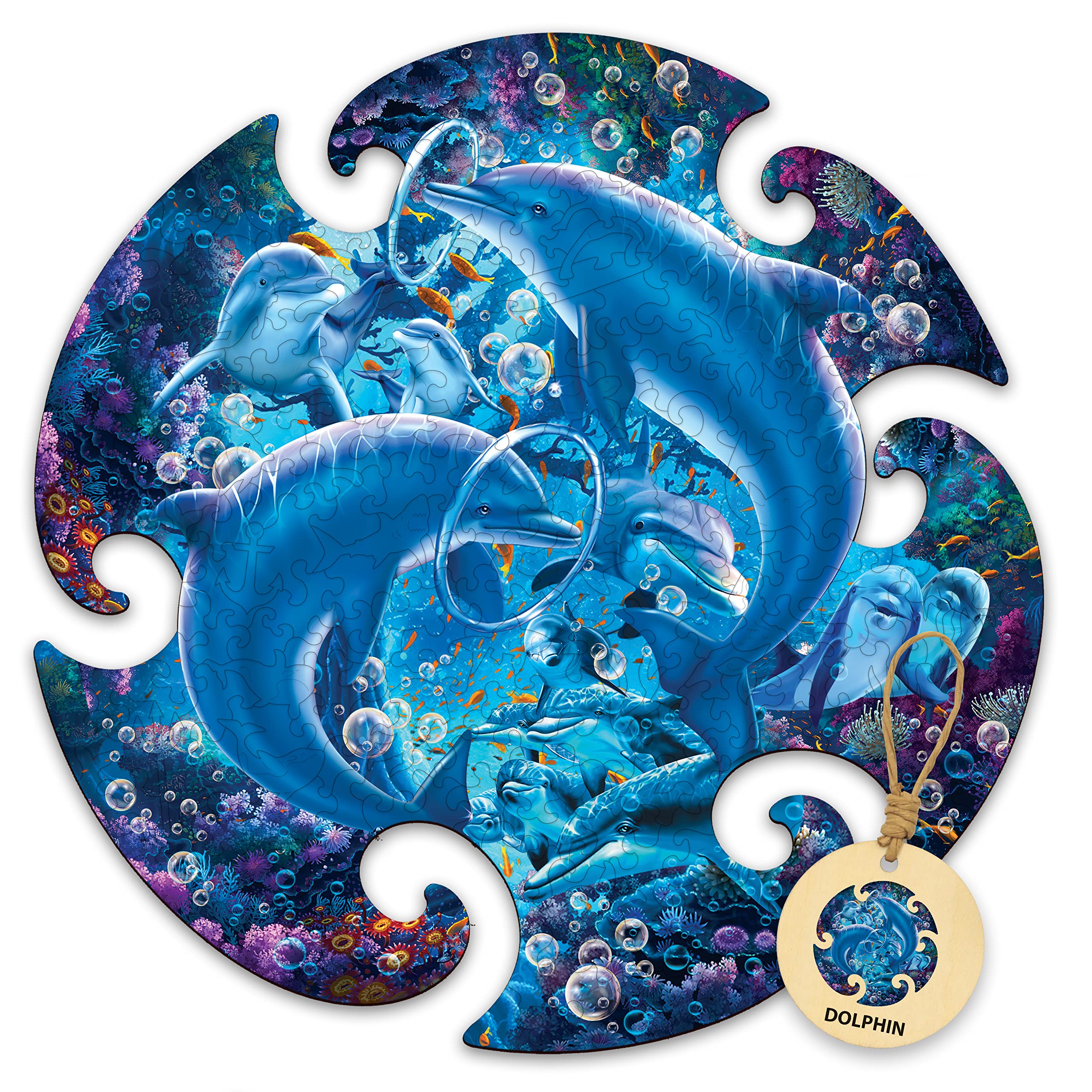 DEPLEE 531-Piece Wooden Jigsaw Puzzle for Adults - Dolphin Under The Sea Unique Shape Animal Puzzle, 19.43x19.27 Inch Large Size, Creative Challenge for Family & Friends | Perfect for Stress Relief, Home Decor, and Gift Giving