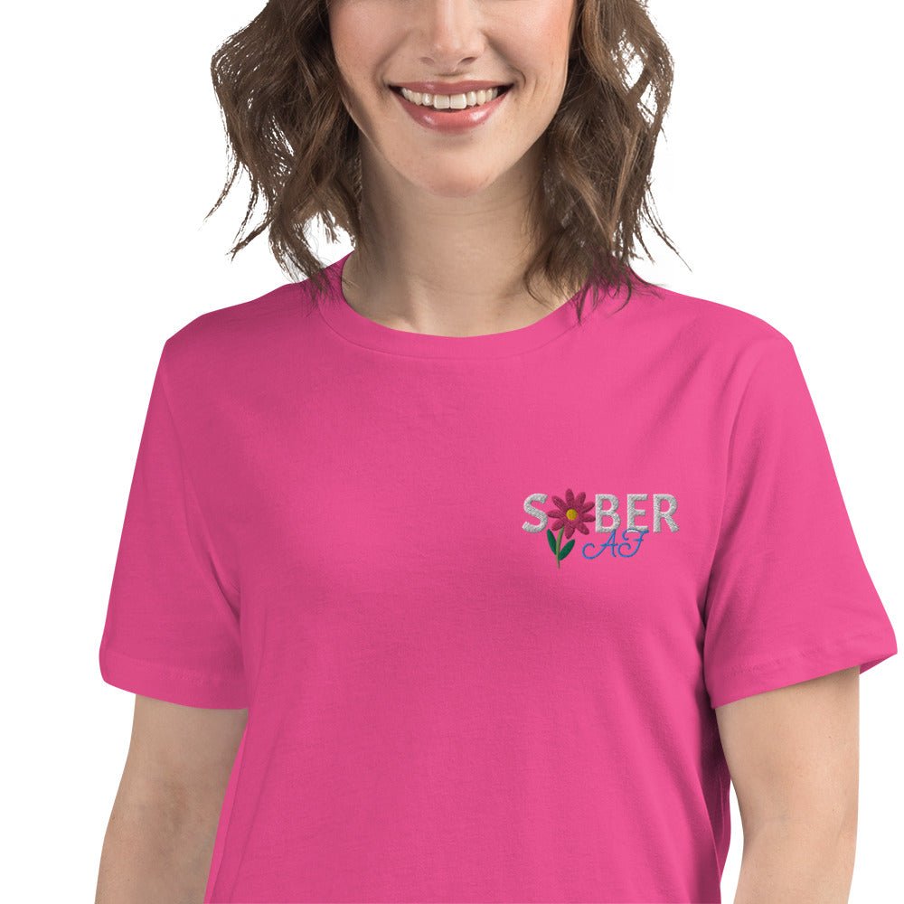 SOBER AF Women's Relaxed T-Shirt - Spring Blossom Print Comfortable Casual Tee for Everyday Wear, Lounge & Outings