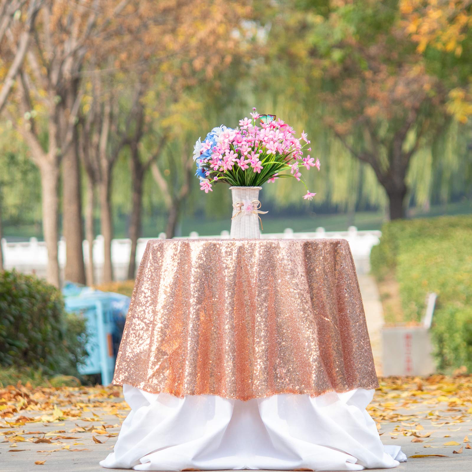 JYFLZQ Rosre Gold Sequin Tablecloth - 70