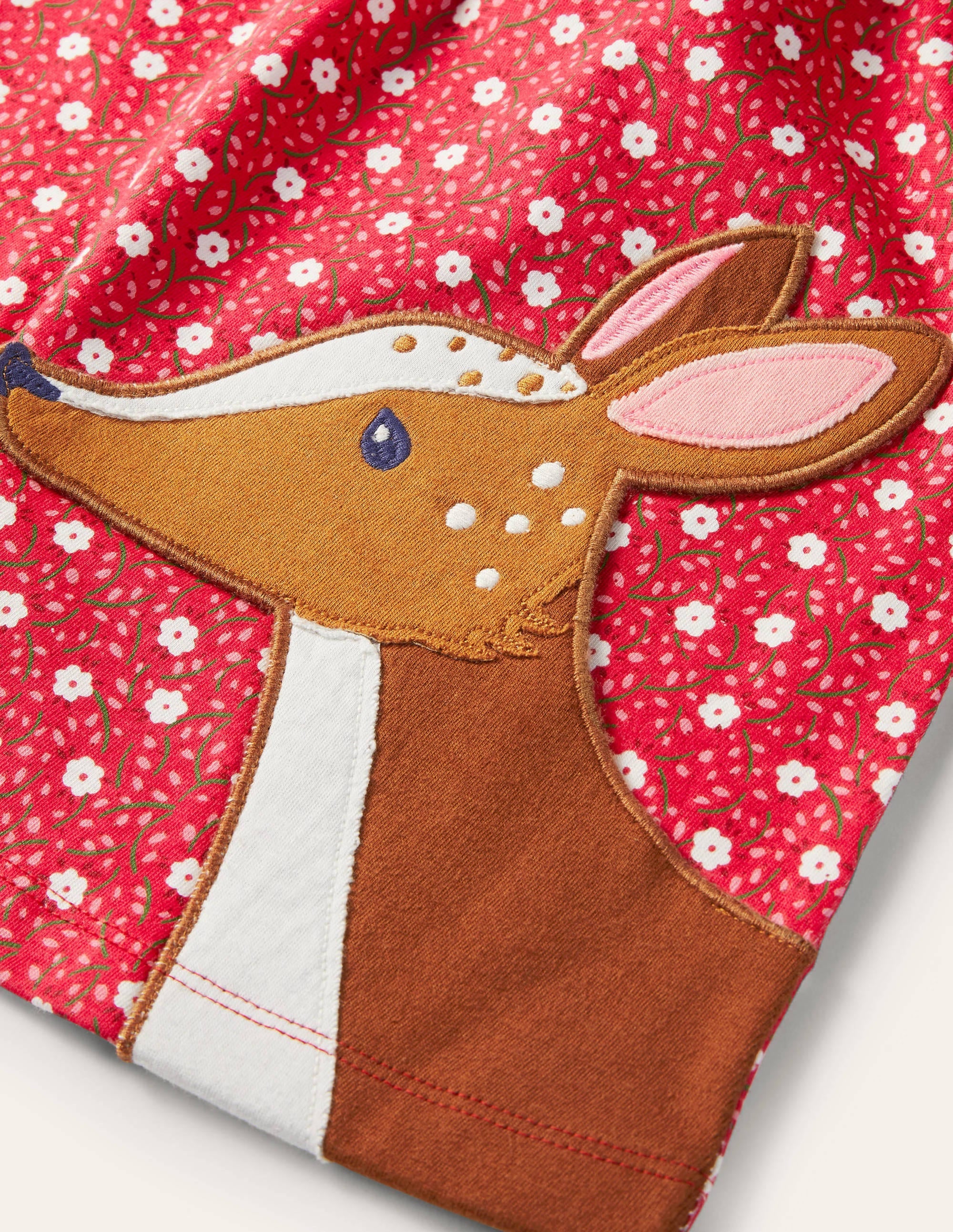 Floral Appliqué Pocket Tunic Top with Ditsy Rose & Deer Print - Casual Summer Blouse for Women, Perfect for Office, Date Night & Outdoor Activities