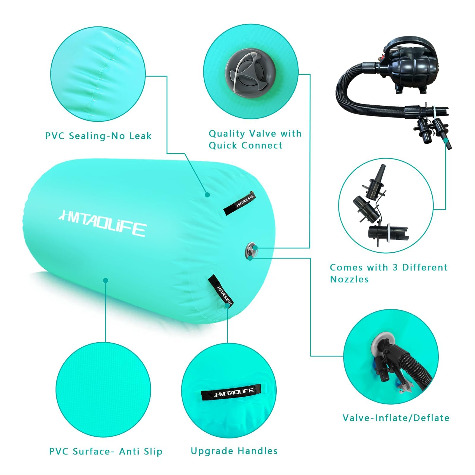 Hmtaolife Inflatable Gymnastics Air Roller & Tumble Mat - Yoga, Cheerleading & Backbend Trainer for Home Use - Perfect for Kids' Tumbling Practice, Stretching Exercises & Backbend Training