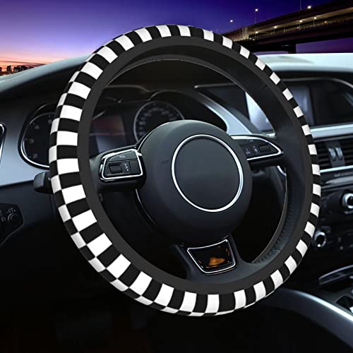 Checker Black White Steering Wheel Cover