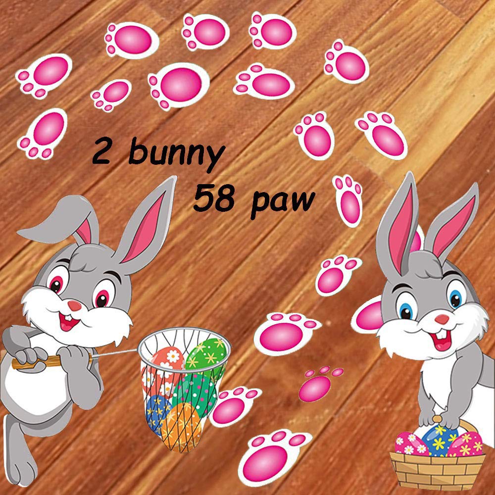 CCINEE 60-Pack Easter Bunny Footprint Stickers - Self-Adhesive Floor Decals for Easter Party Decorations, Egg Hunt Games & Spring Home Decor - Bunny Paw Prints (12 Sheets)
