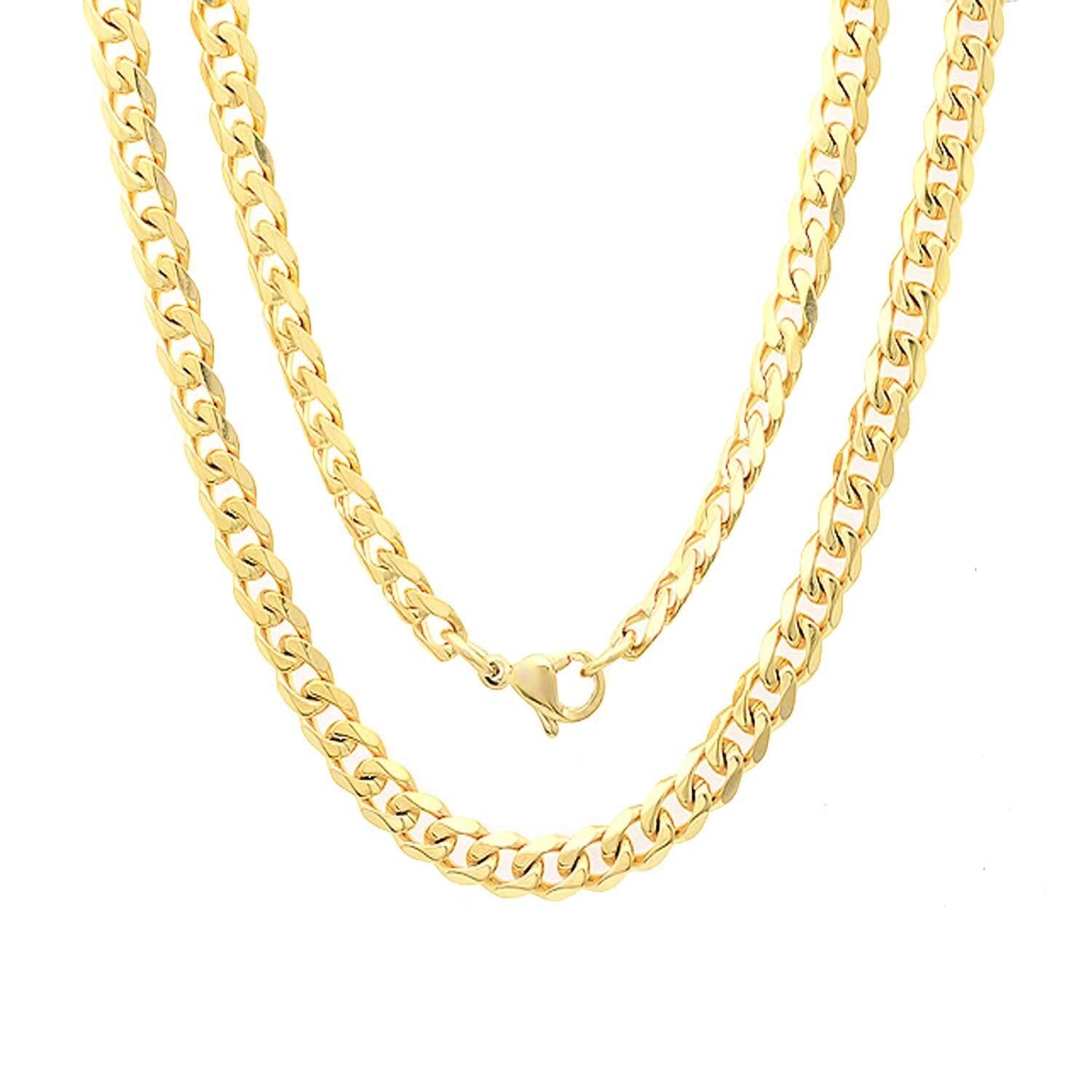4MM 100 Yellow Gold Plated 925 Sterling Silver Curb Chain Necklace for Men & Women - Perfect for Layering, Gifting, and Everyday Wear