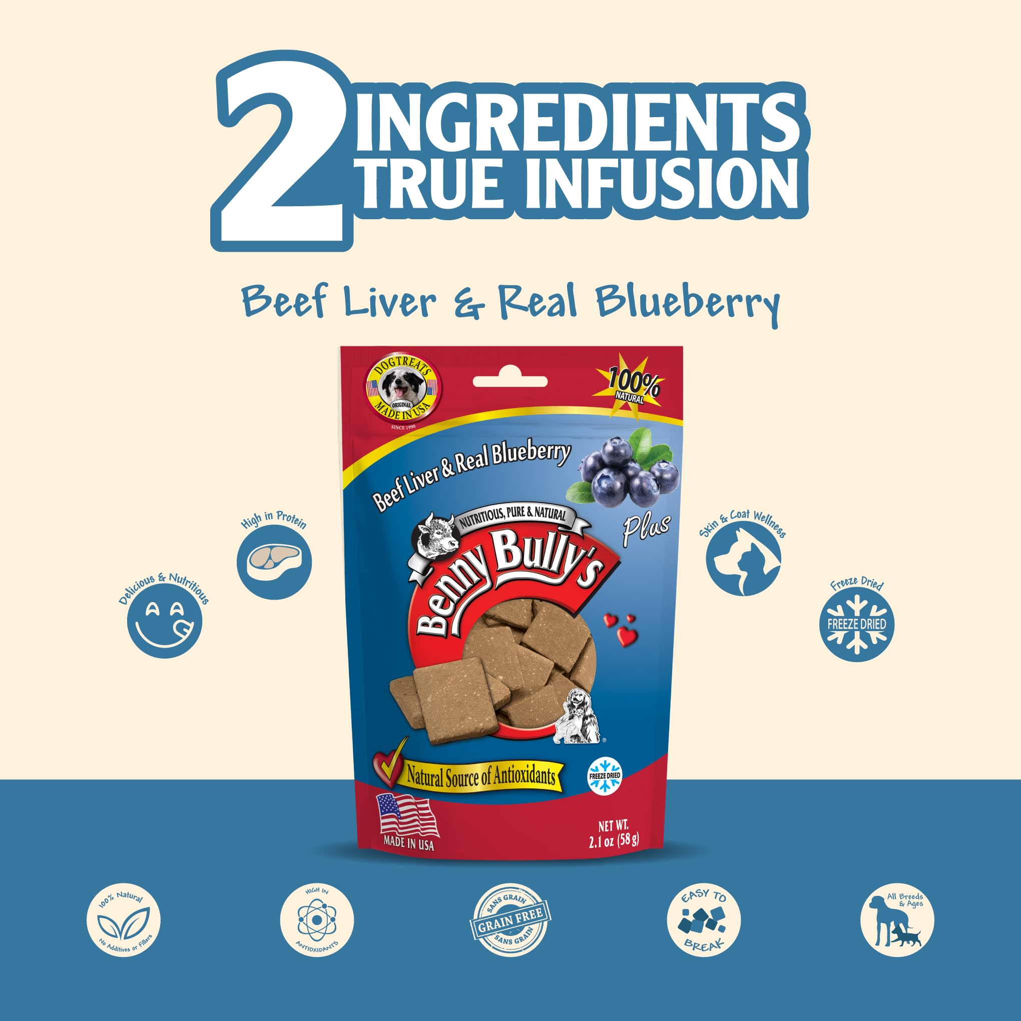 Premium Freeze-Dried Beef Liver & Blueberry Dog Treats - High Protein, Low Fat, Nutrient-Rich Snack for Immune Health - 58g (Medium) - Perfect for Training Rewards & Daily Health Boosts
