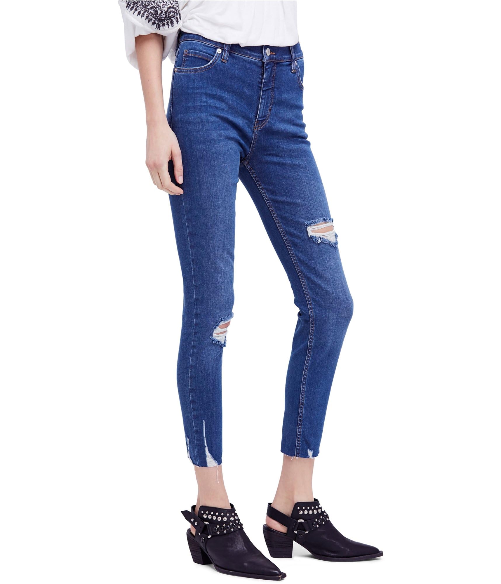 Free People Women's Light Wash Blue Skinny Jeans - Size 31 | High Waist Stretch Denim Pants for Casual Wear & Everyday Outfits