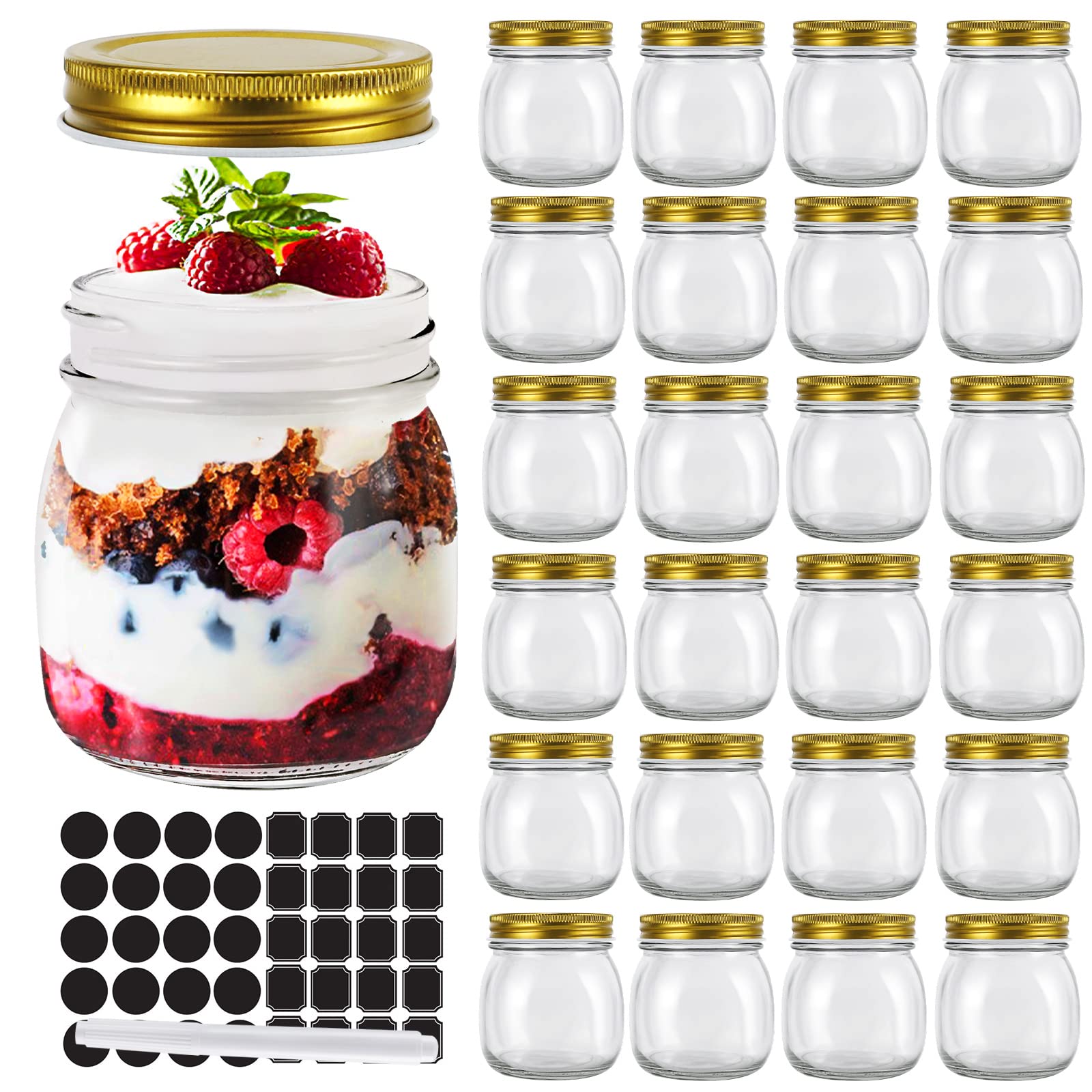 STARSIDE 24 Pack 10oz (300ml) Glass Mason Jars with Regular Mouth Lids - Airtight Food Storage Containers for Jam, Honey, Candies, Spices | Wedding Favors, Party Decorations | Includes 1 Pen & 40 Labels | Ideal for Kitchen, Pantry & DIY Crafts