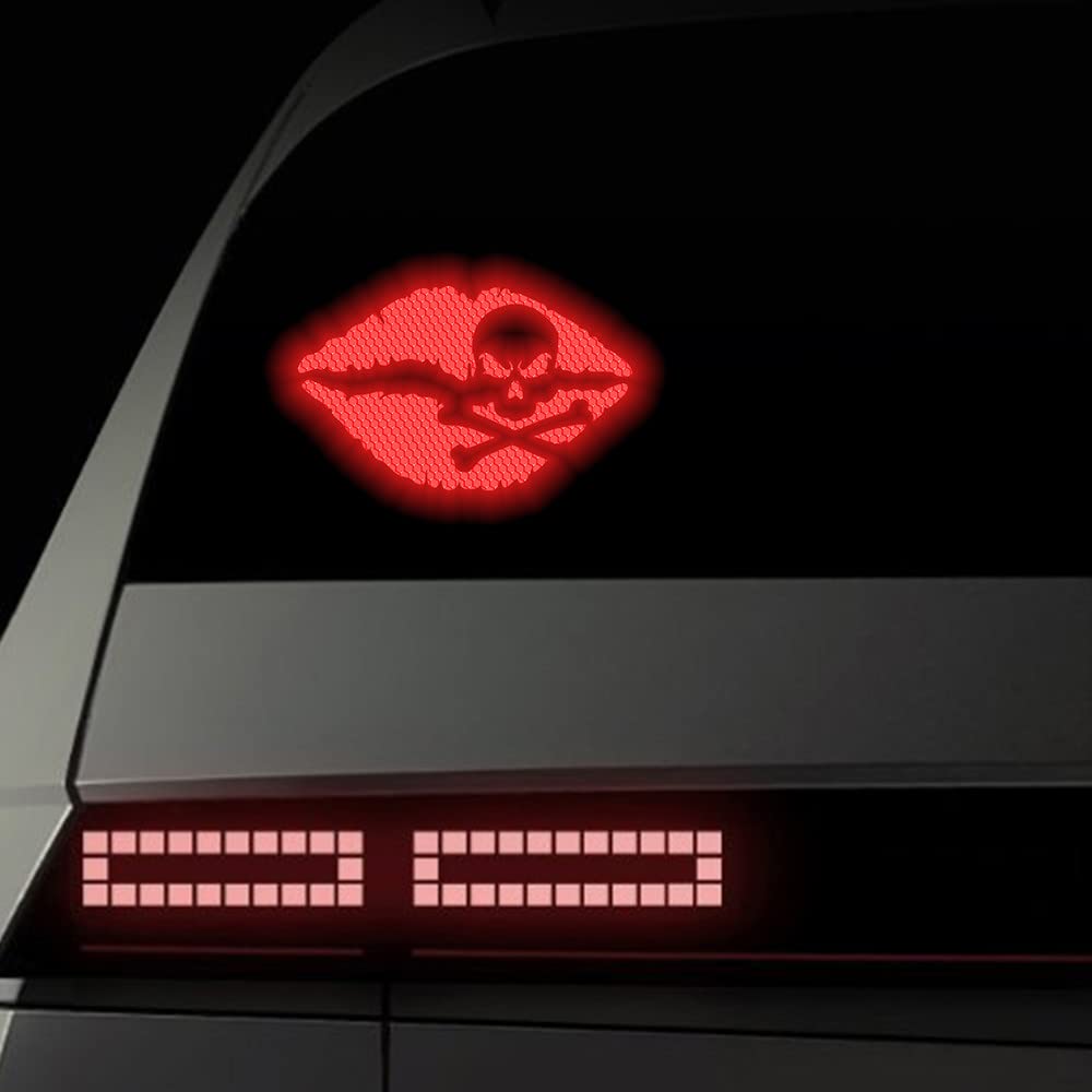 2pcs High-Intensity Reflective Skull Lips Car Decal - Waterproof Vinyl Stickers for Cars, Bumpers, Windows, Laptops, Motorcycles & Helmets - Kiss of Death Design (Red) - Perfect for Night Driving Safety & Gothic Vehicle Customization