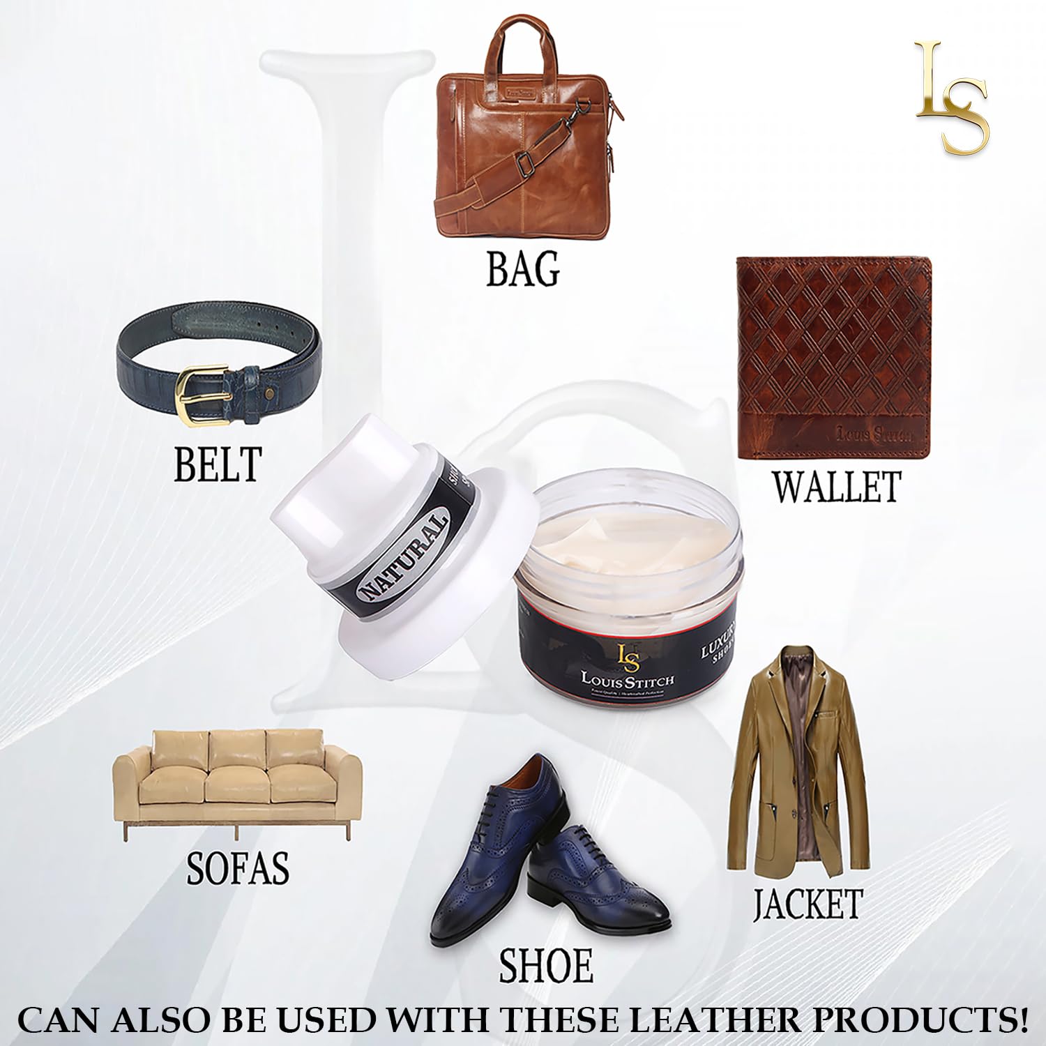 Premium LOUIS STITCH Leather Cream - Best Conditioner & Protector for Shoes, Bags, Wallets & Leather Accessories | Nourishes, Restores & Shines Genuine Leather | 60g Tube with Applicator Brush | Perfect for Daily Care, Travel & Luxury Item Maintenance