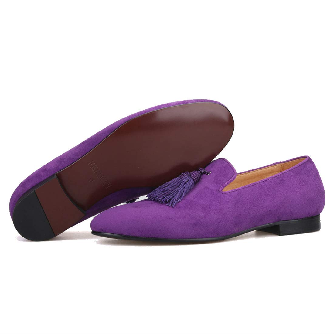 FERUCCI Men's Purple Suede Loafers with Tassel - Comfortable Slip-On Shoes for Casual Wear, Home & Office