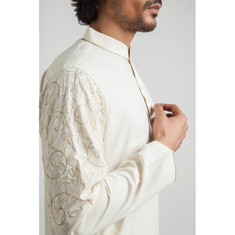 Elegant Cream Jaal Embroidered Shalwar Kameez - Pakistani Traditional Outfit for Women - Perfect for Weddings, Festivals & Special Occasions