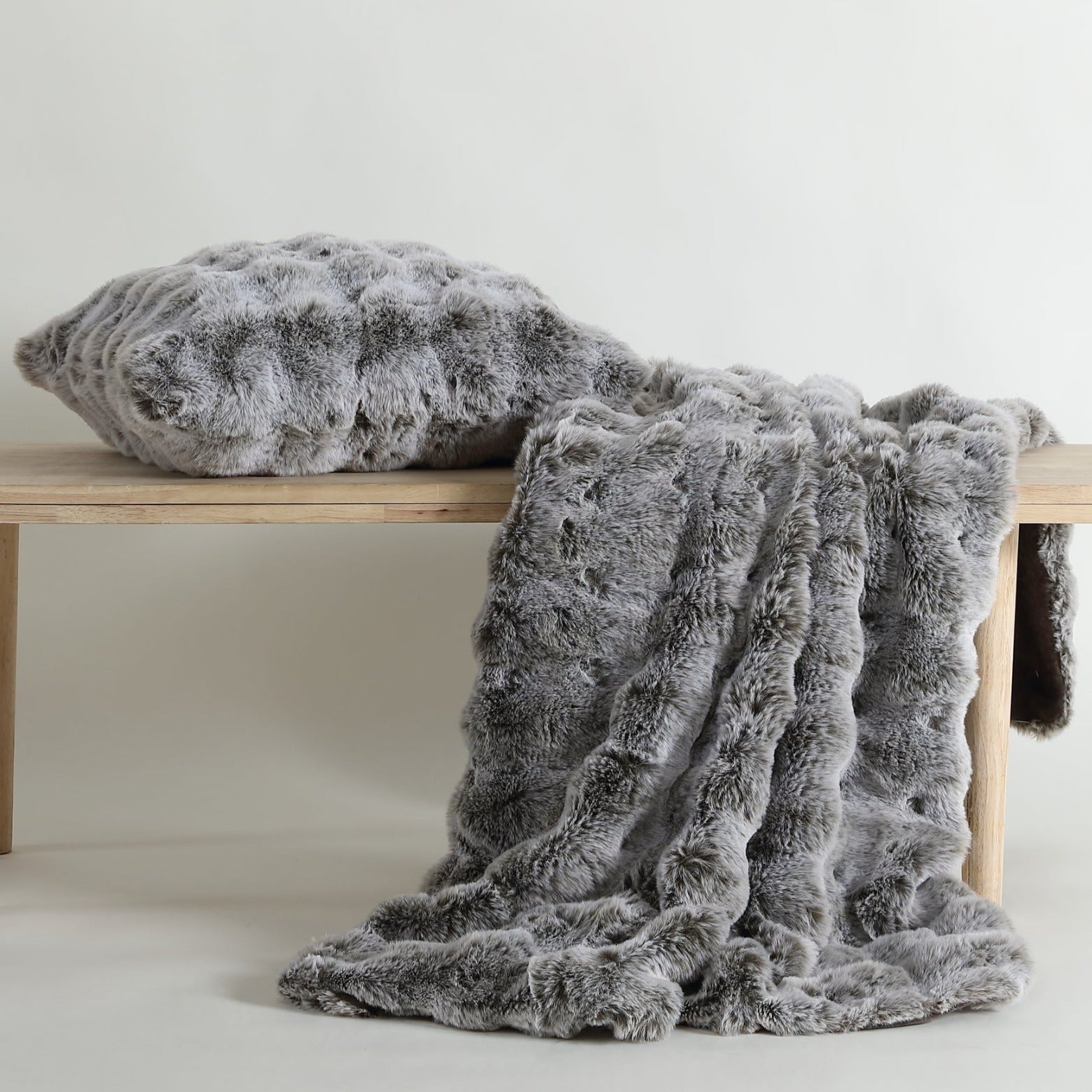 Luxury Grey Rabbit Fur Square Cushion Pillow - Soft Faux Fur Home Decor Throw Pillow for Sofa, Bed, Living Room - Elegant Home Accessories by Logan & Mason Platinum Collection