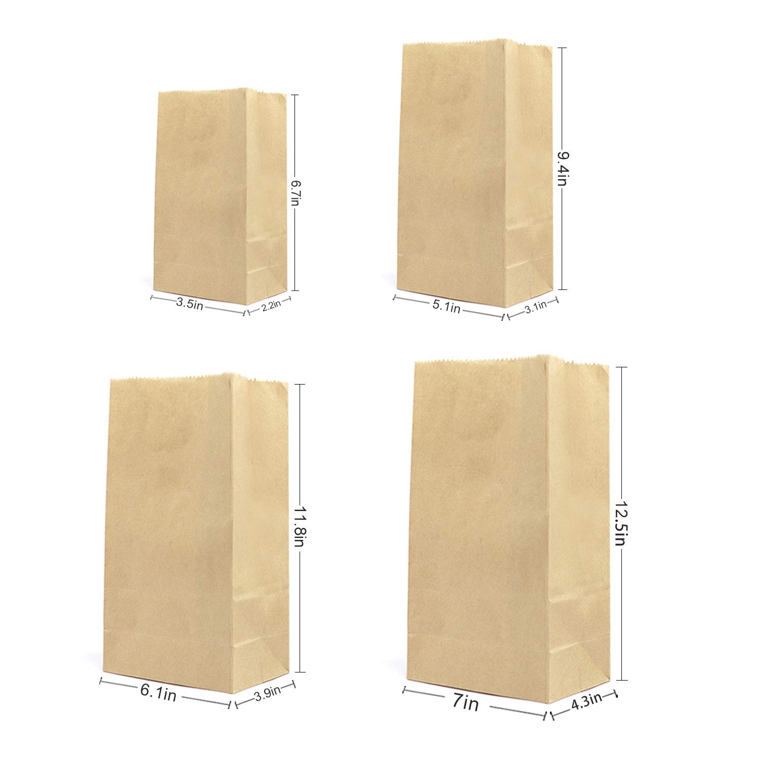 Eco-Friendly Kraft Paper Lunch Bags 50-Pack | 12 Lb Durable Brown Grocery Bags 7x4.3x12.5 Inches | Bulk Sandwich, Bakery Bread & Party Favor Bags | Perfect for Picnics, School Lunches & Gift Wrapping (Brown)