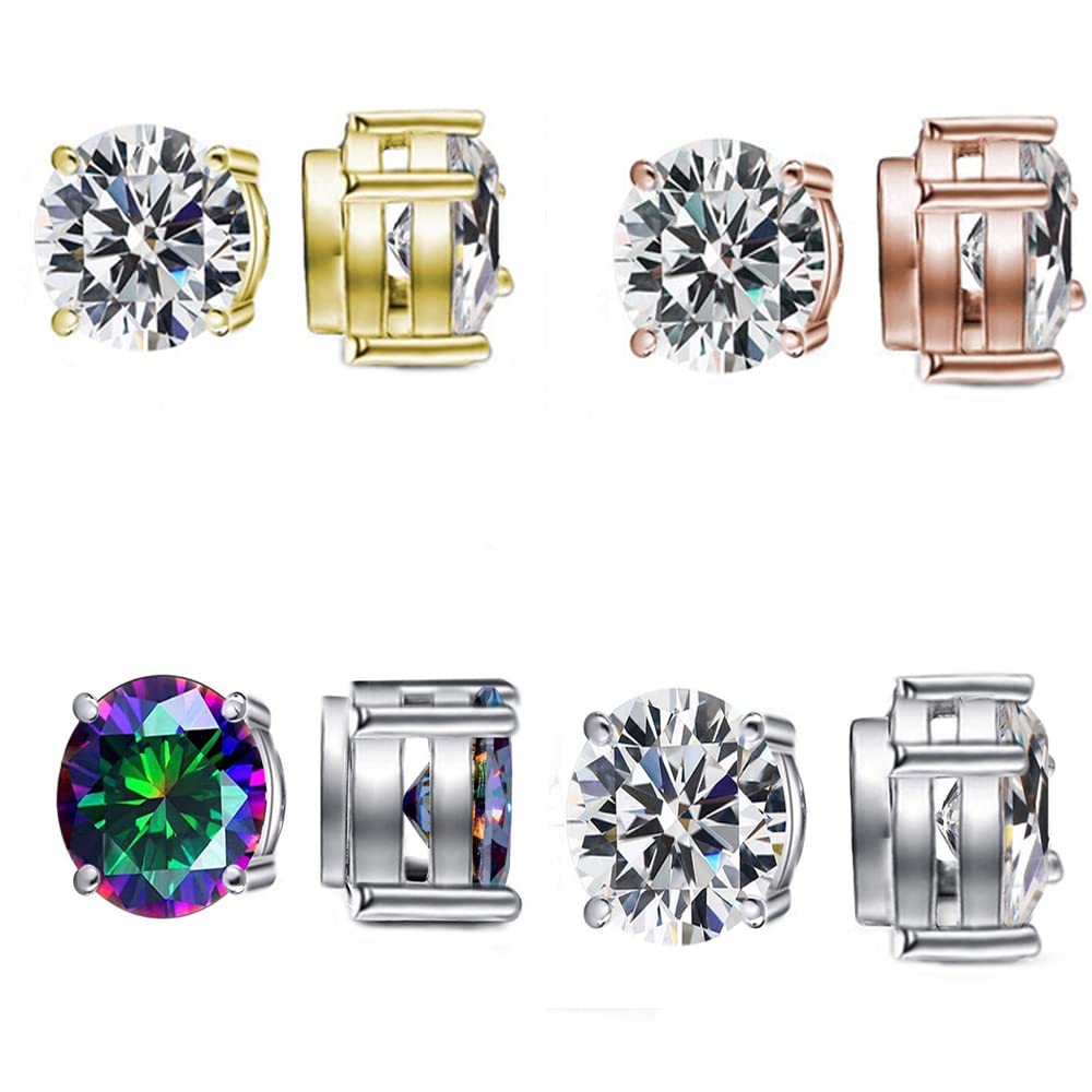 CZ Magnetic Clip-On Earrings for Men & Women - Stainless Steel Fake Diamond Studs - Non-Pierced Fashion Jewelry for Parties, Weddings & Daily Wear