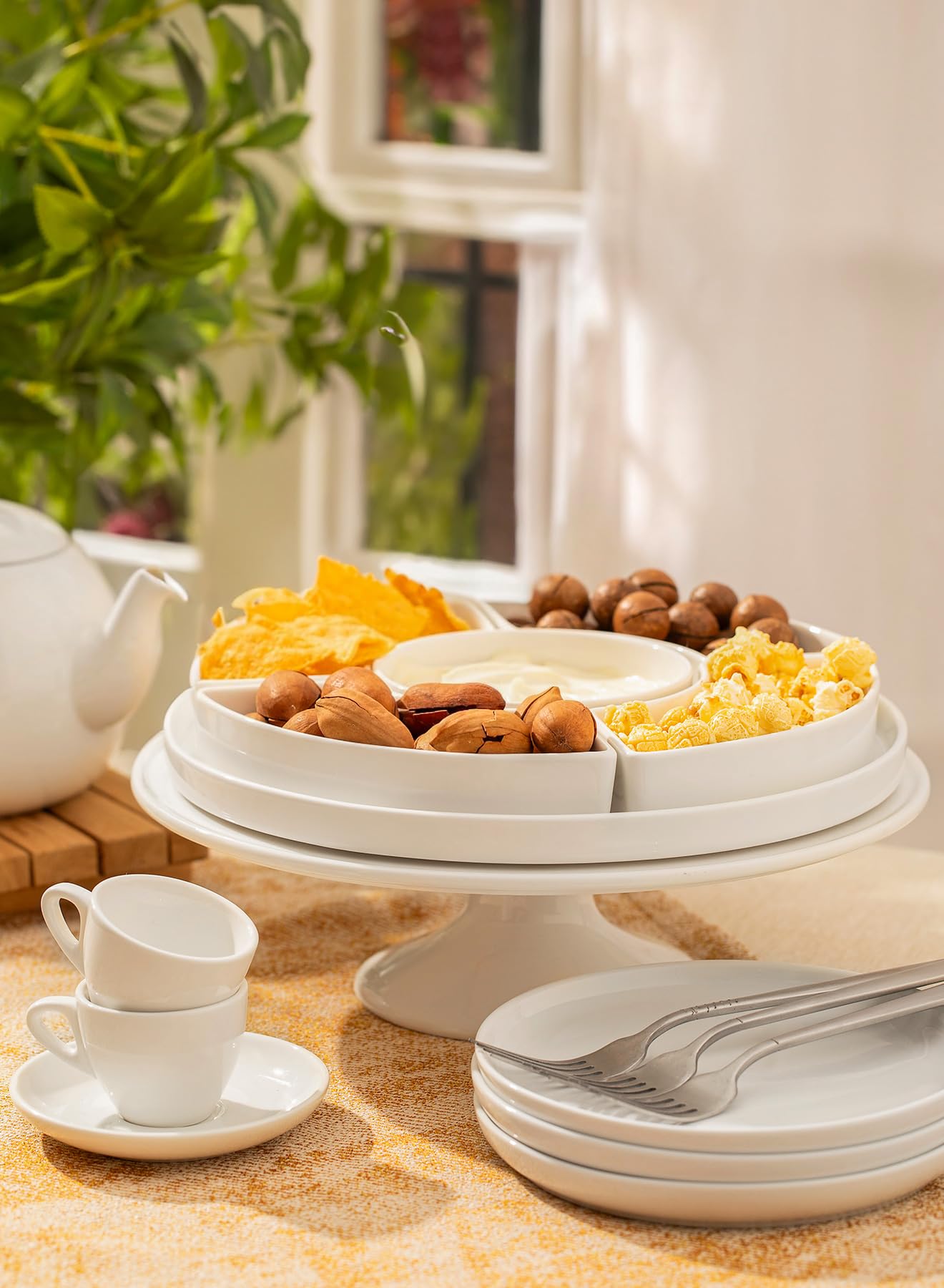 Sweese Porcelain Divided Serving Dishes - 3-Piece Relish Tray Set for Parties, Chips & Dip, Veggies, Candy & Snacks | Elegant White Serving Bowls for Entertaining, Appetizers & Holiday Gatherings