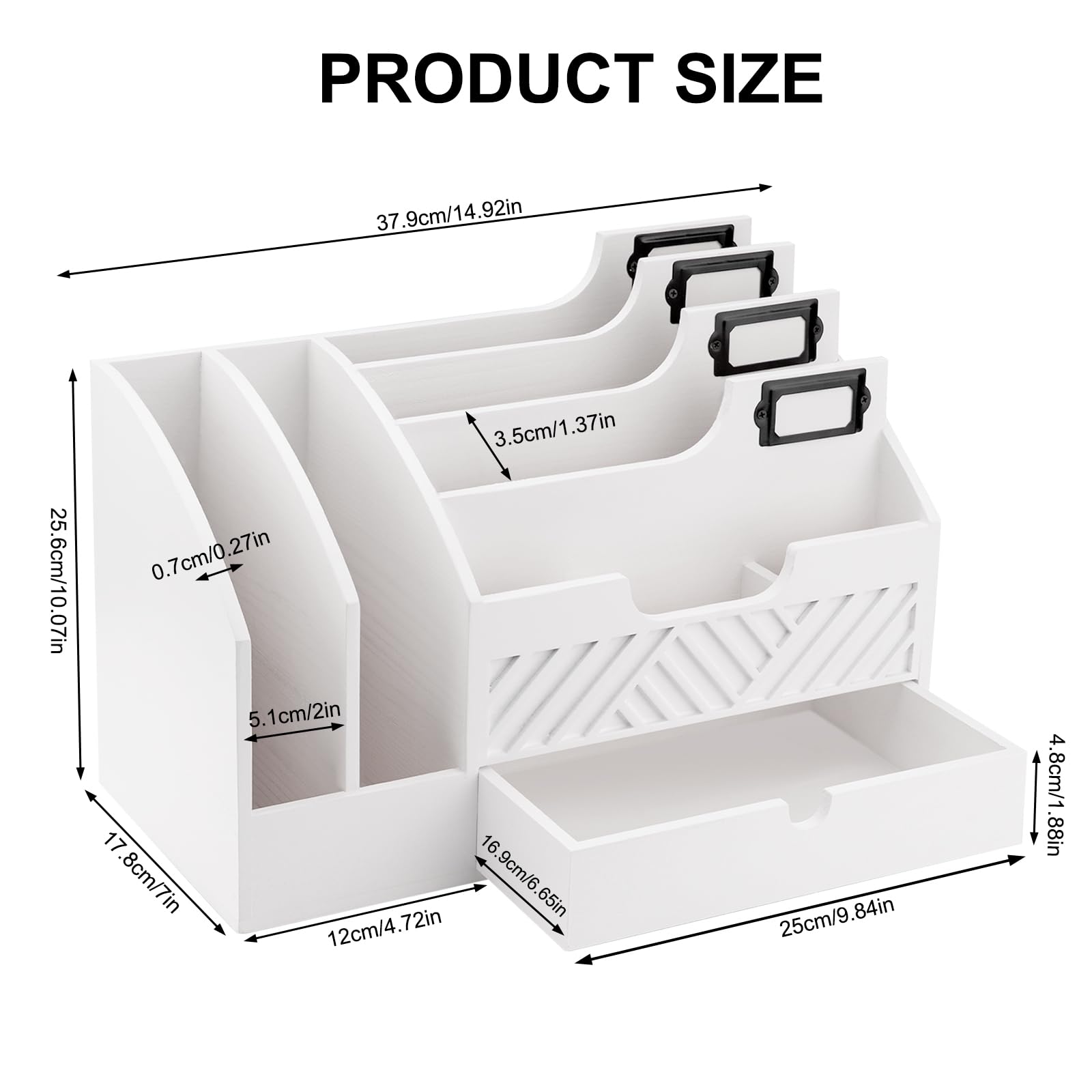 Fantasyon White Wood Mail Organizer - Desktop Mail Holder with Drawer, Bill File Organizer & Letter Sorter - Wooden Desk Accessory for Office, Home (Paper, Envelopes, Documents) - Perfect for Workspace Organization & Mail Management