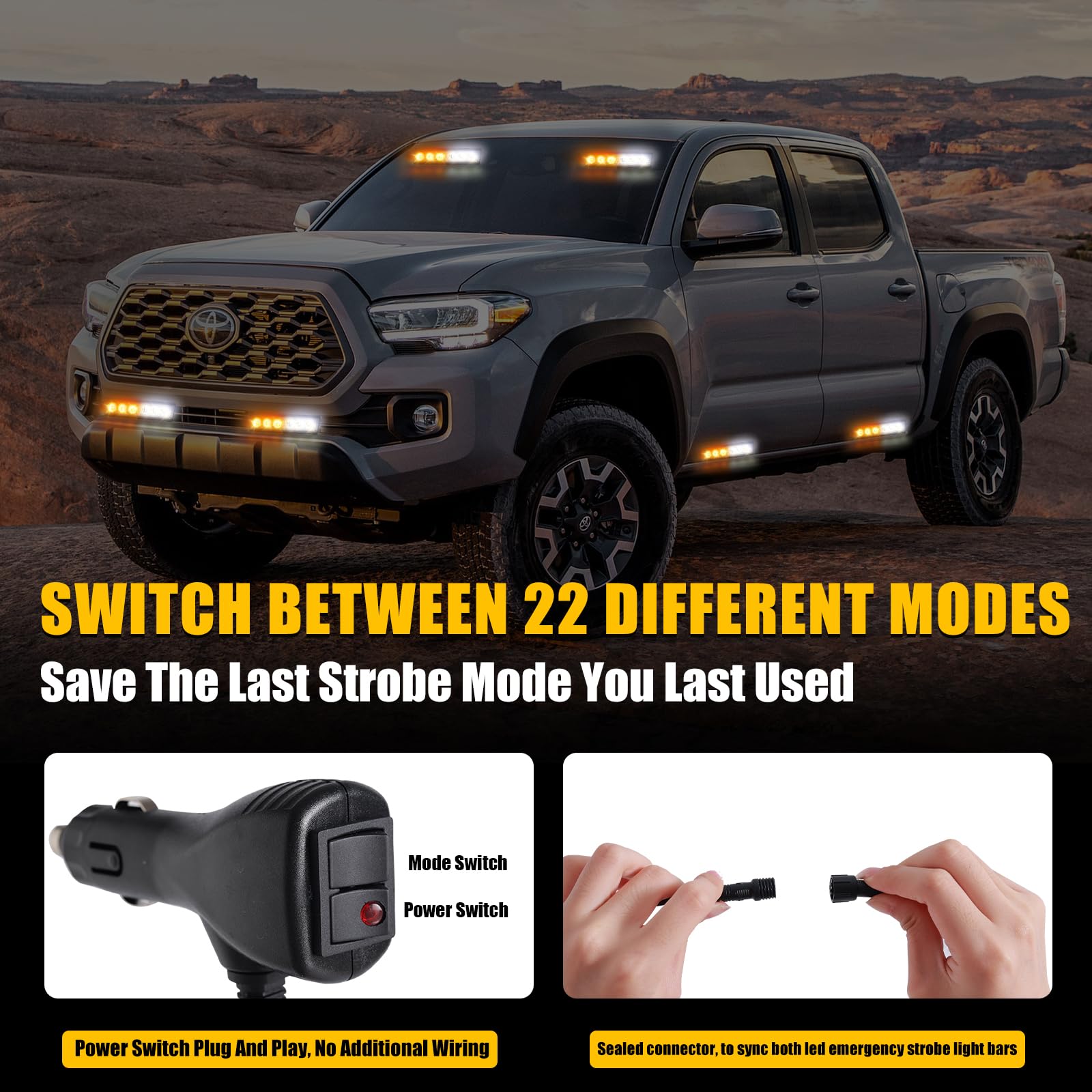 LED Strobe Light Bar for Trucks - 6.1'' Amber/White Emergency Flashing Lights for Construction, Tow & Plow Vehicles - Traffic Advisor Dash, Windshield & Grille Lights - Ideal for Roadside Work, Emergency Signaling & Vehicle Safety