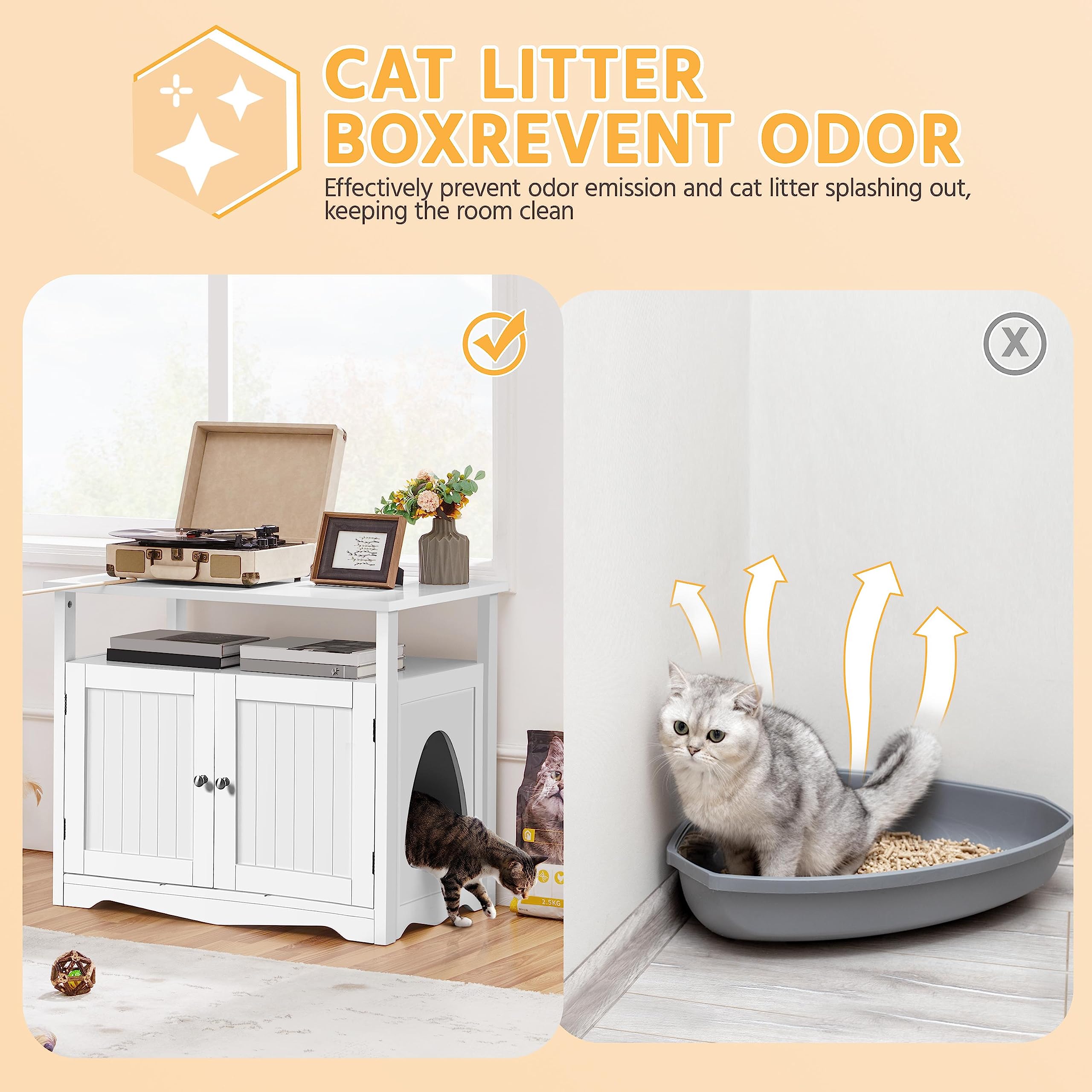 Yaheetech Wooden Cat Litter Box Enclosure Furniture - Hidden Litter Box with Removable Divider, Indoor Cat House with Storage Shelf, Pet Side Table Cabinet - Perfect for Small Spaces & Home Decor