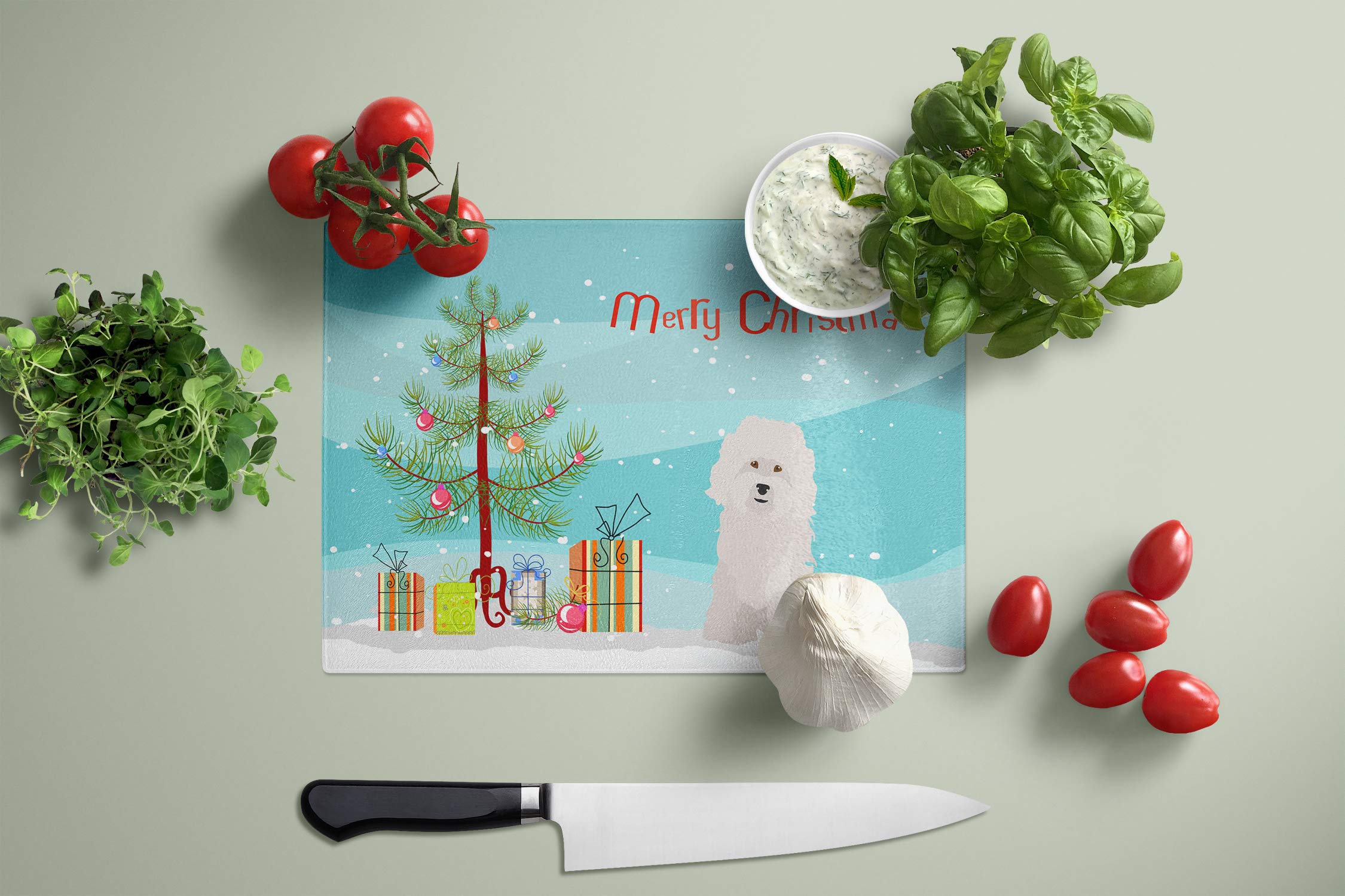 Caroline's Treasures CK3492LCB Bolognese Christmas Tree Tempered Glass Cutting Board - Large Decorative Kitchen Chopping & Serving Board (15