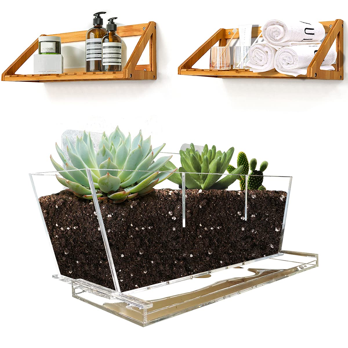NIUXX Large Window Planter with Drain Tray - Wall Mounted Floating Shelf for Indoor Plants, Succulents & Herbs | Perfect for Kitchen, Living Room & Balcony Decor