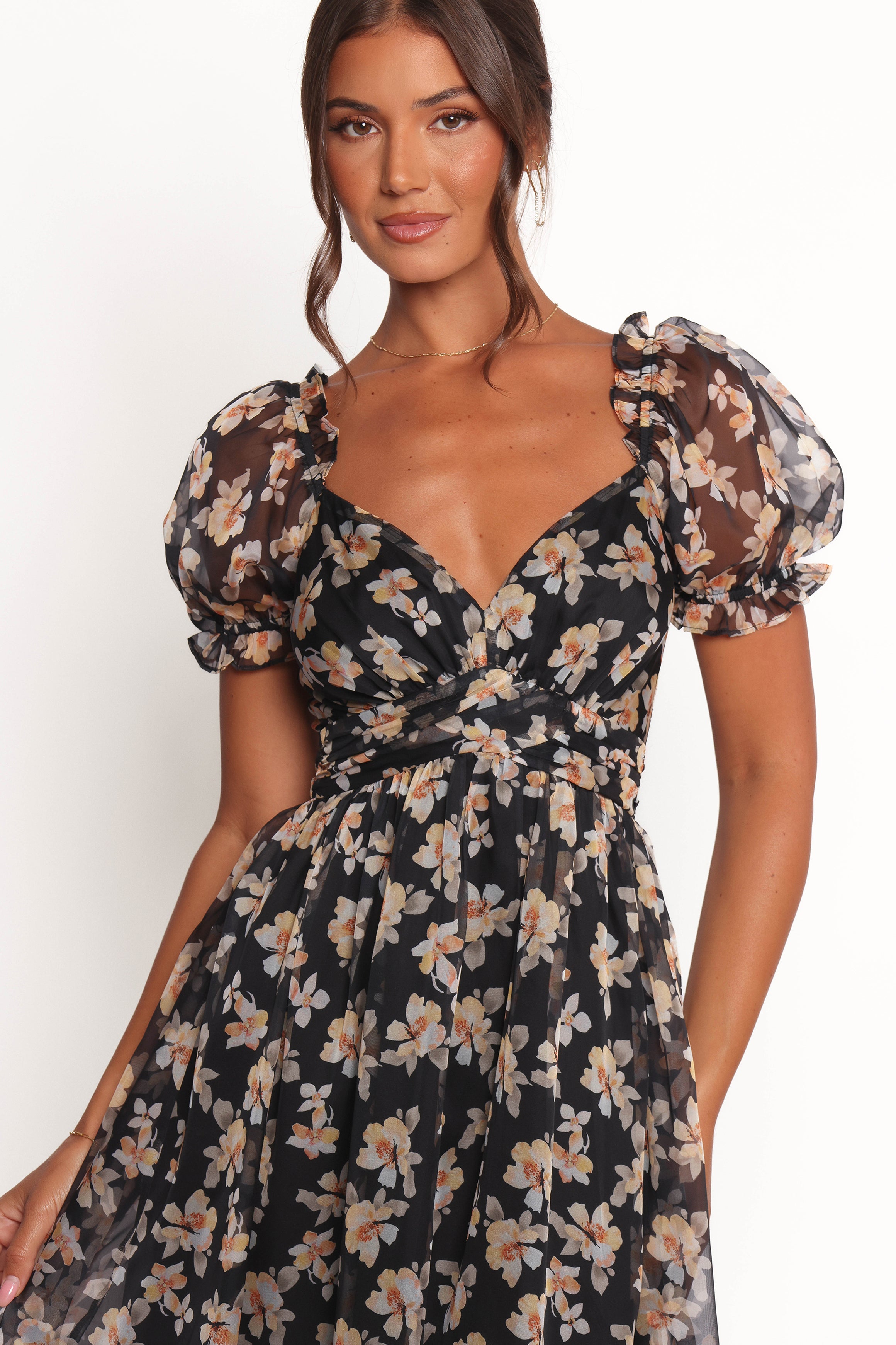 Farryn Maxi Dress - Black & Beige Floral Print Women's Summer Dress | Perfect for Beach, Vacation & Casual Wear
