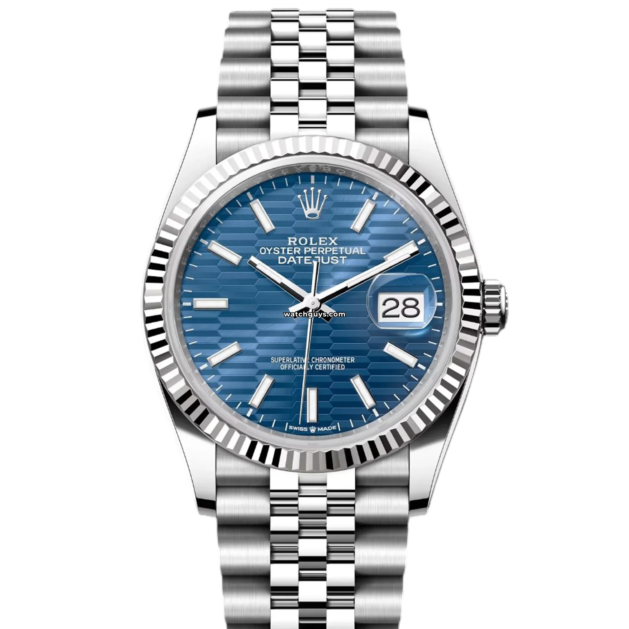 Rolex Datejust 126234 Mens Watch - 36mm Stainless Steel, Blue Fluted Motif Dial, Jubilee Bracelet - Luxury Dress Watch for Business & Formal Occasions