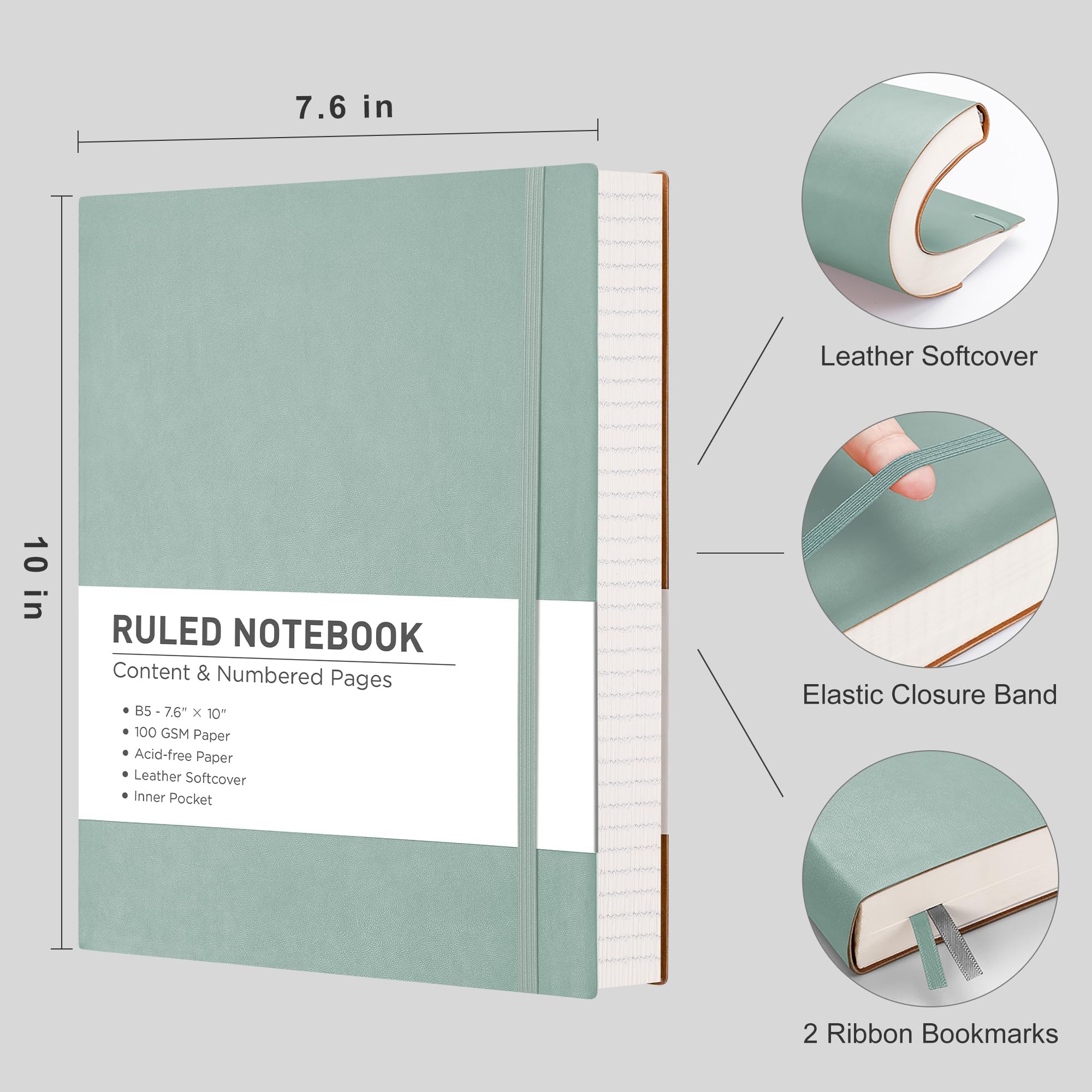 RETTACY B5 Lined Journal Notebook - 320 Numbered Pages, 7.6