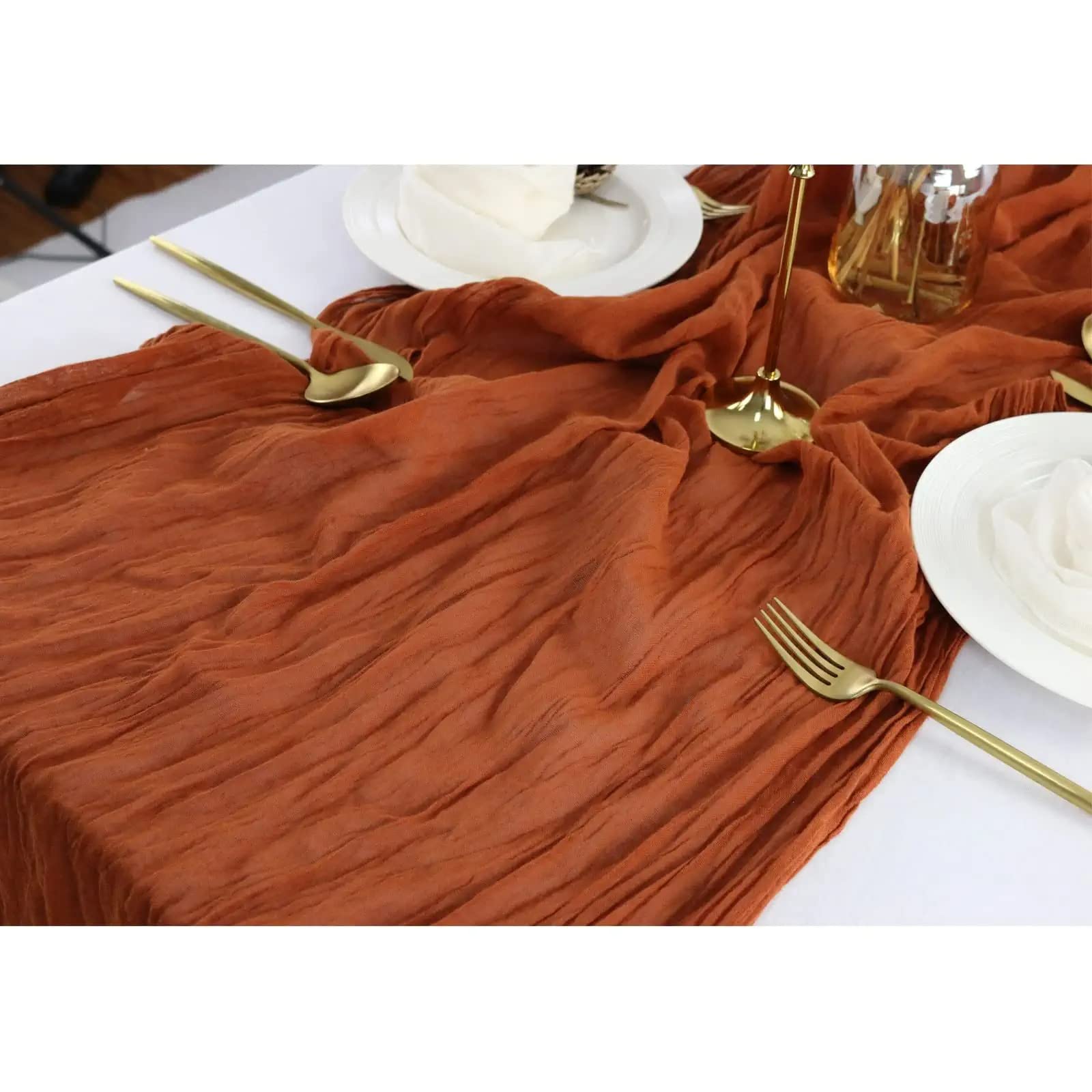 8 Pack Cheesecloth Table Runner - 10ft Terracotta Wedding Party Tablecloth for Rustic Decor, Buffet, Picnic & Outdoor Events