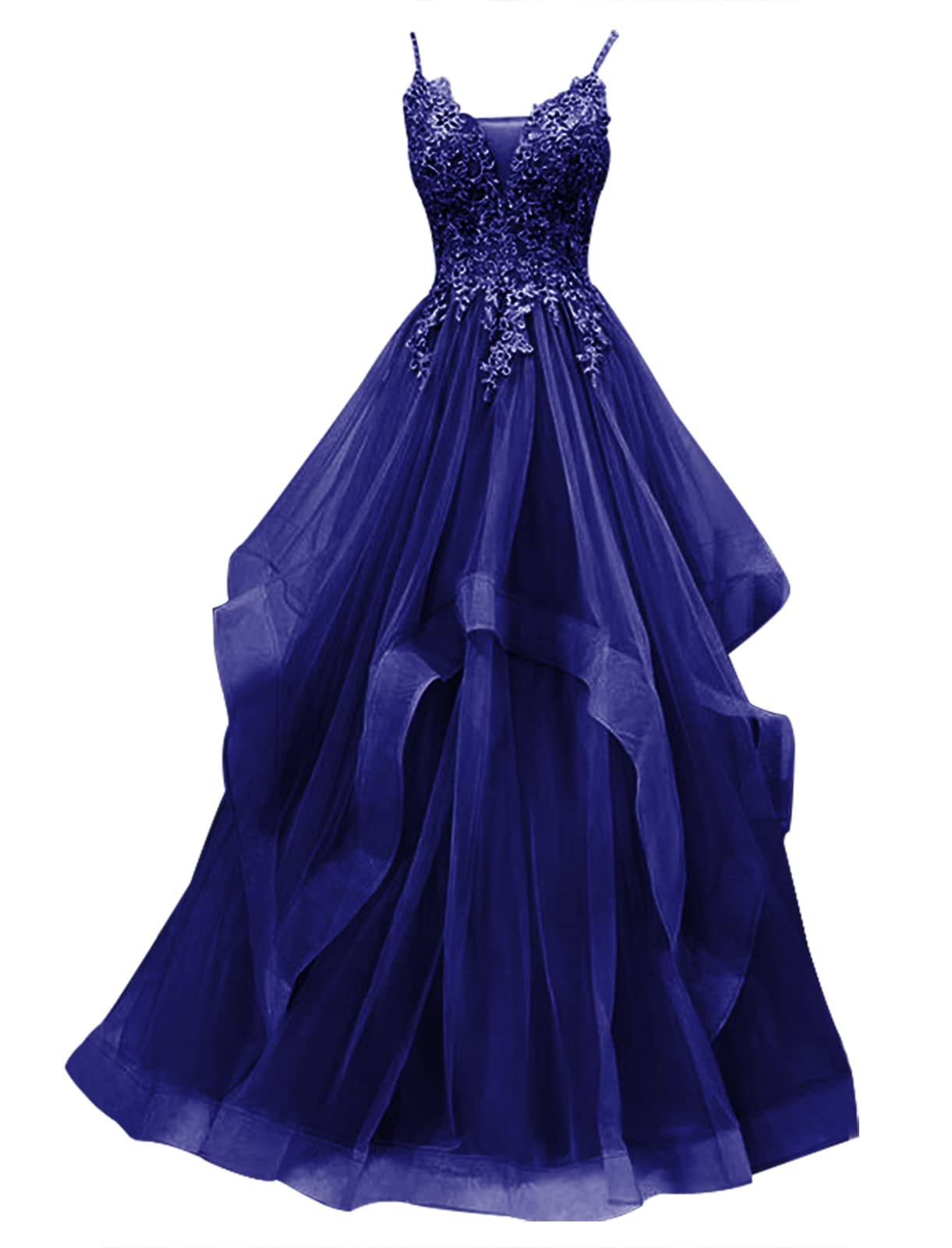 Elegant Lace Prom Dress with Ruffles - Long Tulle Formal Evening Gown for Homecoming, Wedding, and Special Occasions