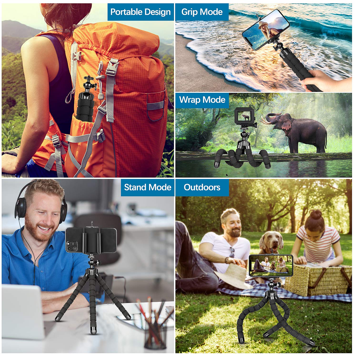 Portable Flexible Tripod Stand - Adjustable Phone & Camera Tripod Holder for Stable Video Recording - Perfect for Vlogging, Live Streaming, Travel & Outdoor Photography