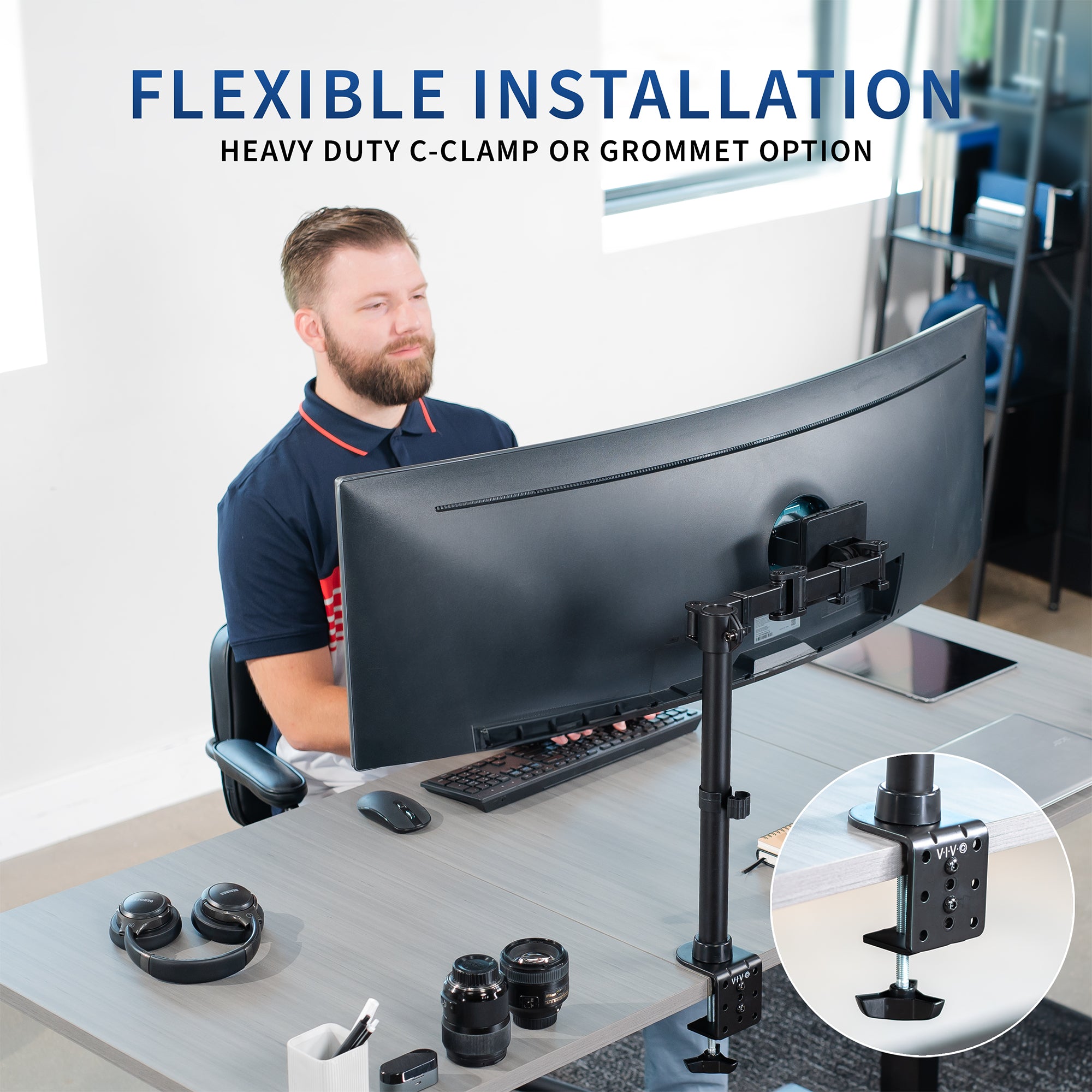 Ultrawide Monitor Desk Mount - Heavy Duty Single Arm Stand for 32