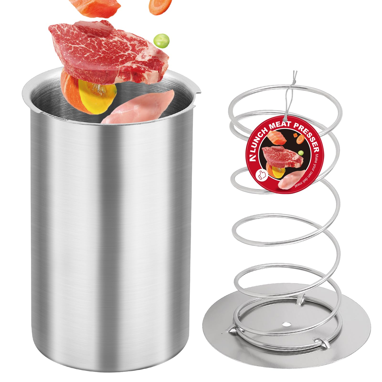 NEWTRY 304 Stainless Steel Deli Meat Press & Ham Maker with Thermometer - Homemade Sandwich, Lunch Meat Cooker for Deli, BBQ, and Meal Prep - Perfect for Restaurants, Home Kitchens, and Camping