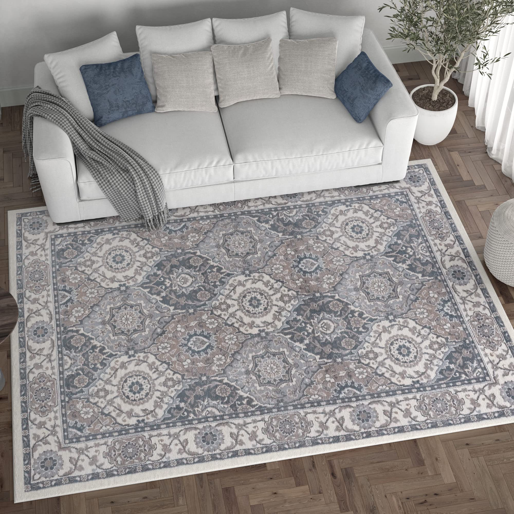 Modern Cream 9x12 Area Rug - Soft Contemporary Large Carpet for Living Room, Bedroom, Dining Room & Entryway - Non-Slip Indoor Floor Mat - Perfect for Home Decor, Apartment & Office Use