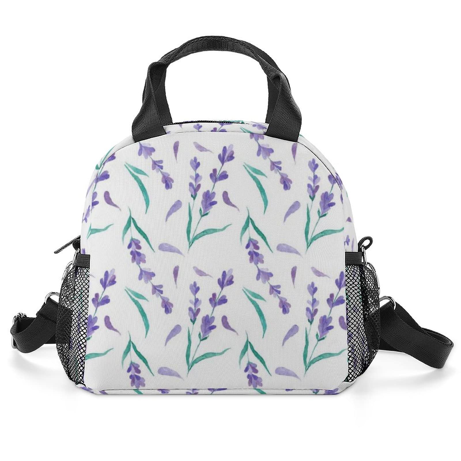 JZDACH Insulated Tote Lunch Bag for Men & Women - Reusable Lightweight Bento Box with Soft Shoulder Strap - Perfect for Work, School & Office - Floral Lavender Design for Picnics & Daily Commute
