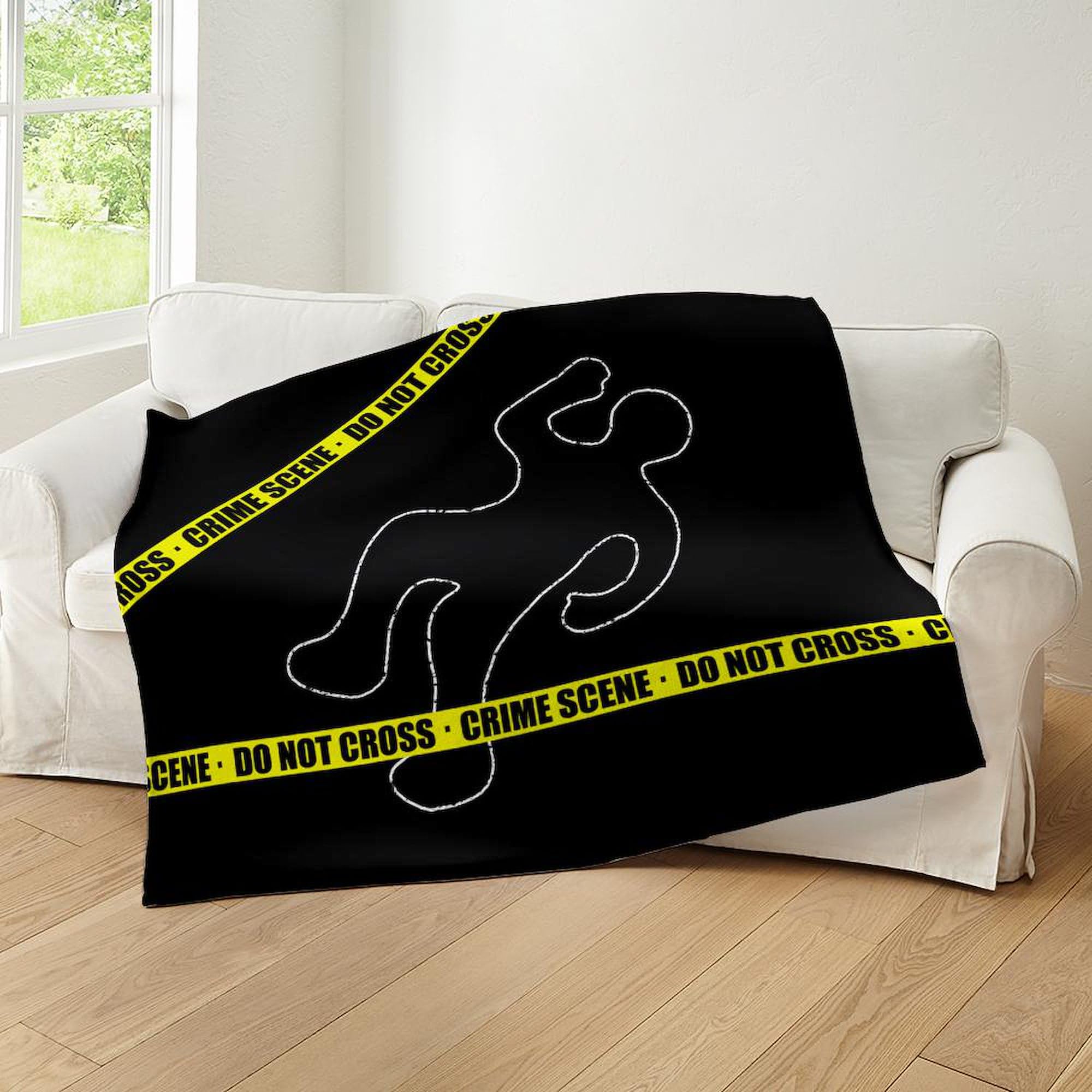 Funny Crime Scene Fleece Plush Throw Blanket 60x50 Inches - Super Soft Cozy Blanket for Sofa, Bed & Couch - Perfect Gift for Detectives & True Crime Fans