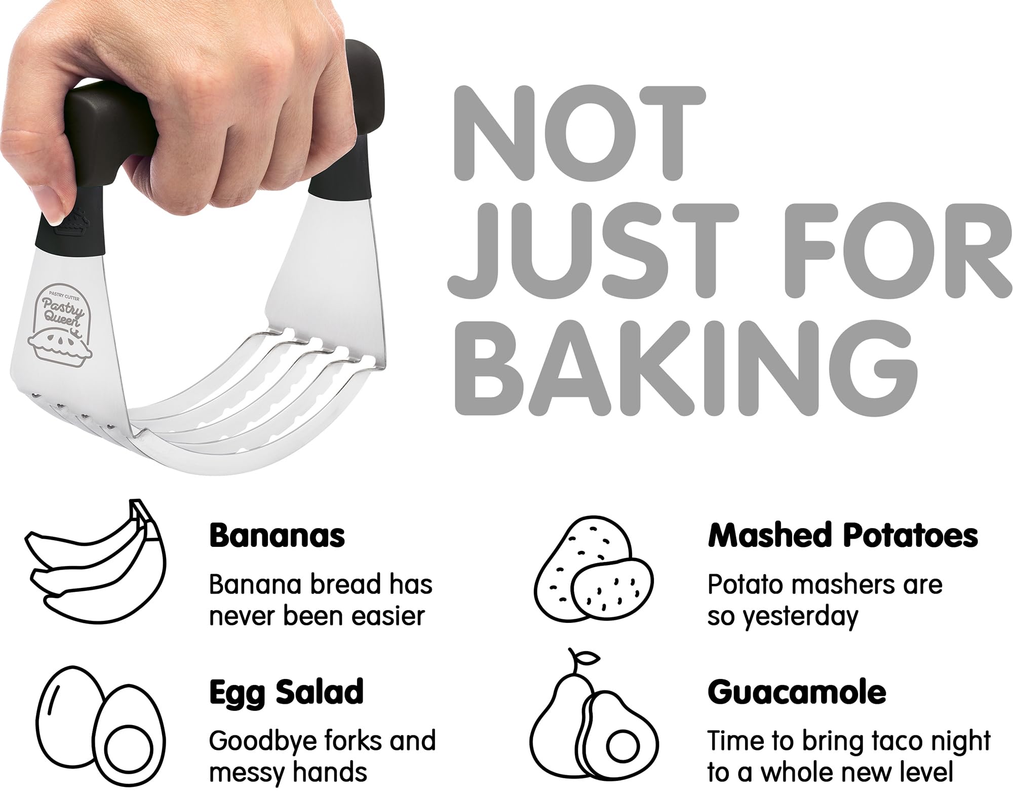 Heavy Duty Stainless Steel Pastry Blender with Comfortable Handle - Dishwasher Safe Dough Cutter for Perfect Flaky Pie Crusts, Biscuits & Pastries - Ideal for Baking Pies, Cookies & Homemade Pastry Dough (Black)