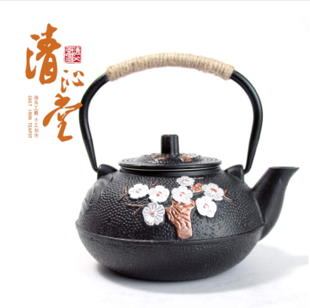 DBZCH 0.9L Cast Iron Teapot with Removable Infuser - Uncoated Traditional Japanese Tea Kettle for Home, Kitchen Decor & Tea Ceremony Use
