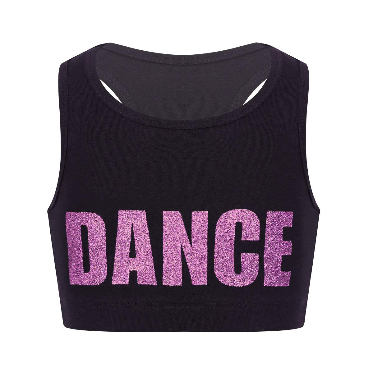 Moily Girls' Shiny Dance Racerback Sports Bra Crop Top - Breathable Workout Tank Tee for Gymnastics, Dance, Yoga & Gym Training - Perfect for Kids' Athletic Wear & Performance Costumes