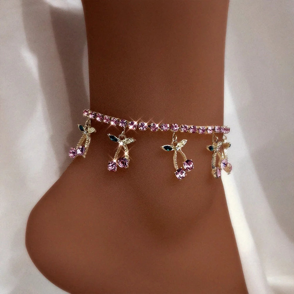 Crystal Fruit Anklets for Women - Fashionable Beaded Ankle Bracelet with Natural Stones - Perfect for Summer, Beach, Boho Style & Festival Accessories