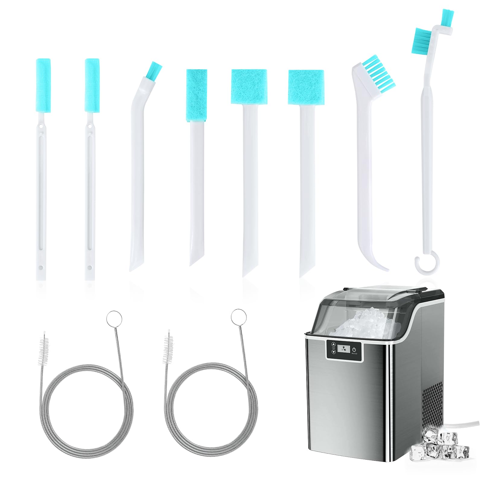XANGNIER Ice Machine Cleaner Brush Kit - 2 Extra Long Pipe Drain Cleaners & 8 Small Crevice Brushes for Countertop Ice Maker Cleaning - Perfect for Tight Spaces and Hard-to-Reach Areas - Ideal for Home, Office, and Commercial Use