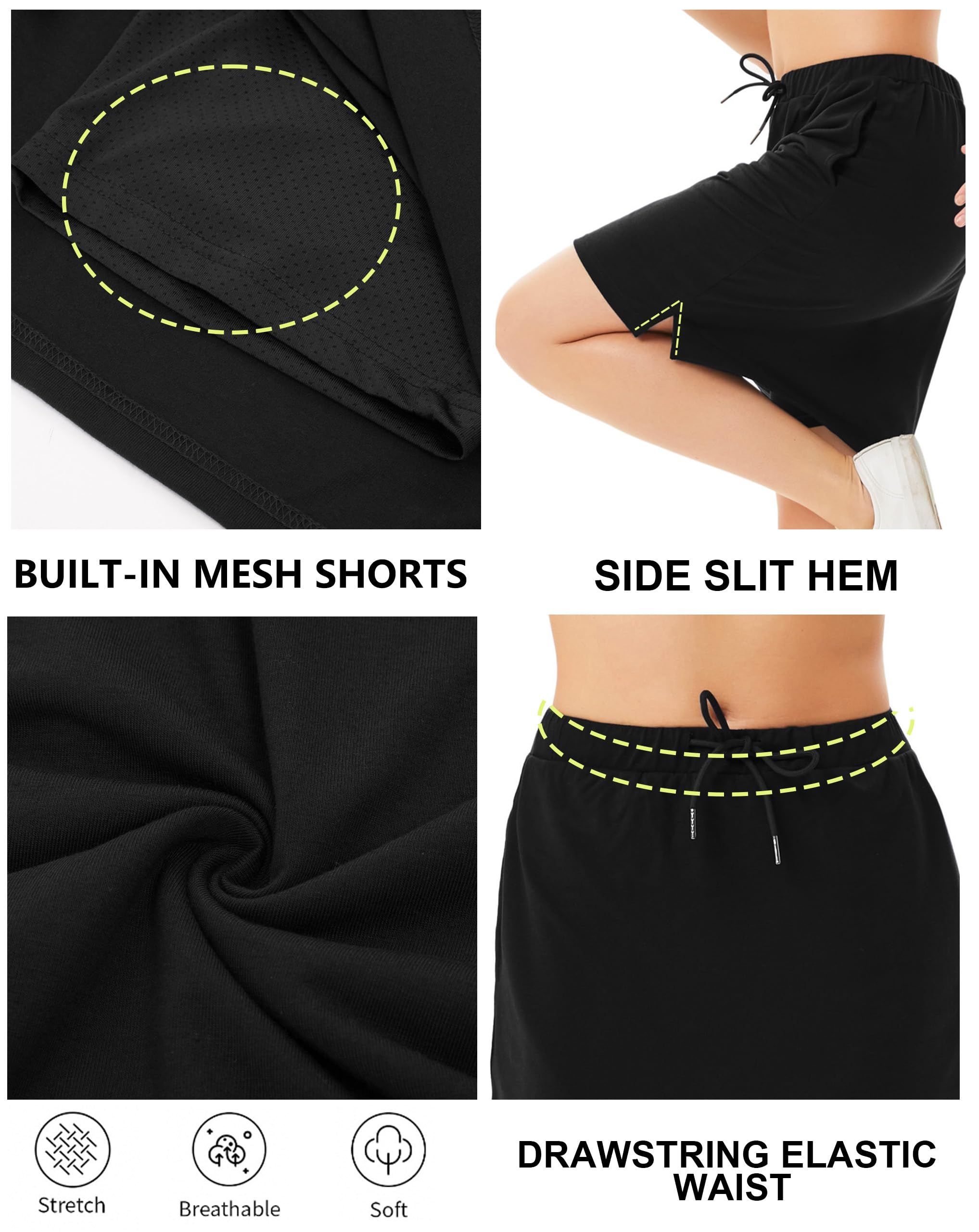 **JACK SMITH Women's Athletic Skorts - Stretchy Knee-Length Skirts with Drawstring Waist & Mesh Shorts Pockets - Perfect for Running, Tennis & Outdoor Activities**
