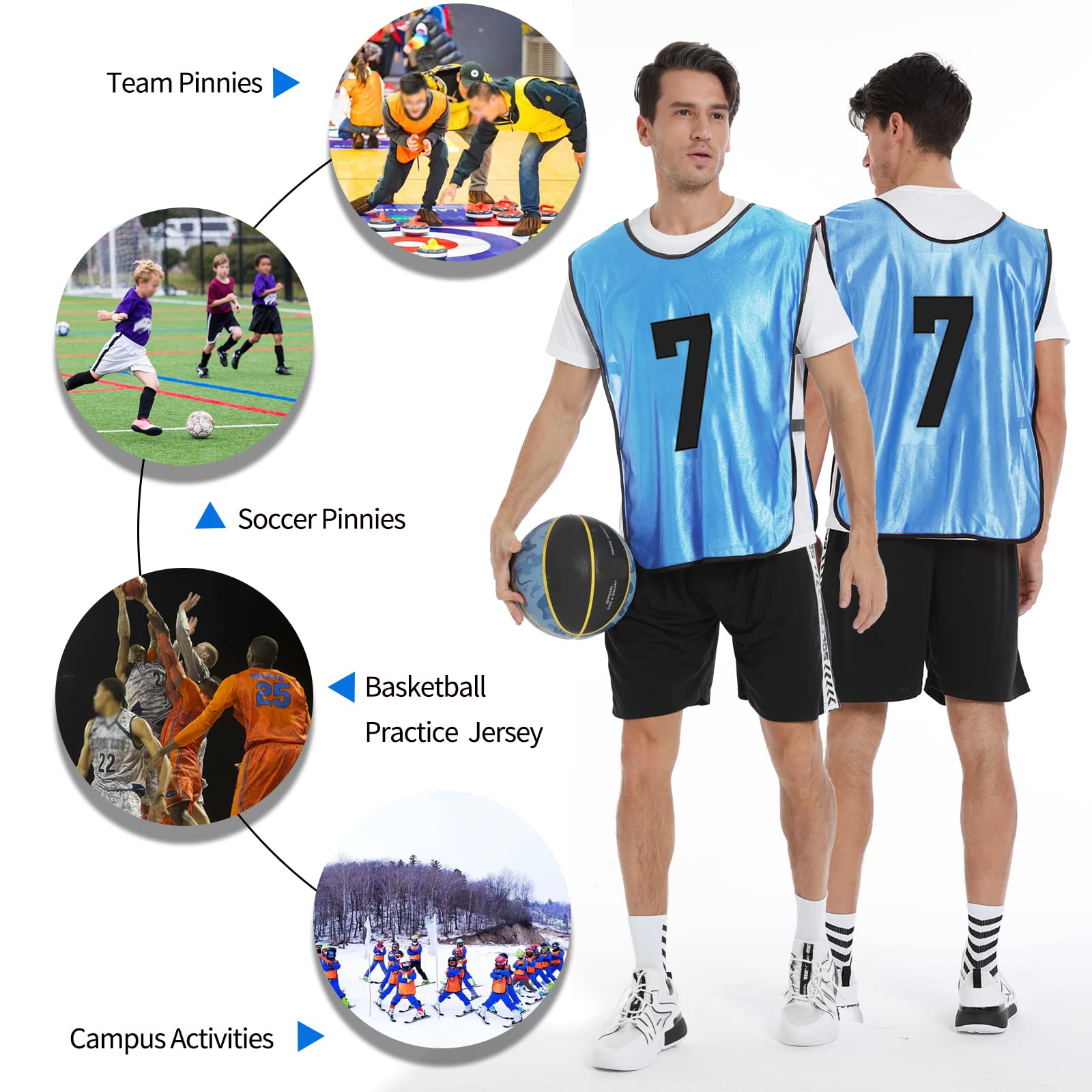 Scrimmage Training Vest 12 Pack - Reversible Soccer Pinnies for Adults & Youth with Numbered Bibs - Perfect for Team Sports, Soccer Practice & Scrimmage Games