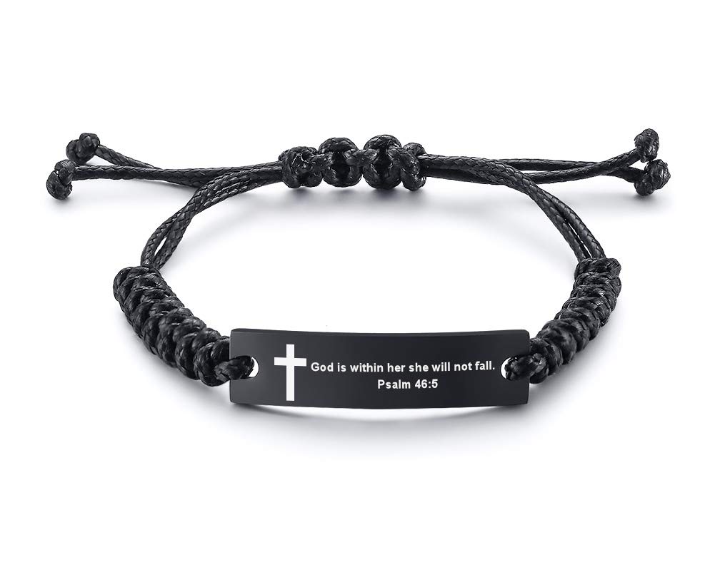 Religious Bible Verse Bracelet - Inspirational Scripture Quotes Stainless Steel Adjustable Cord for Men & Women - Christian Faith Jewelry Gift for Encouragement, Baptism, Church & Daily Wear