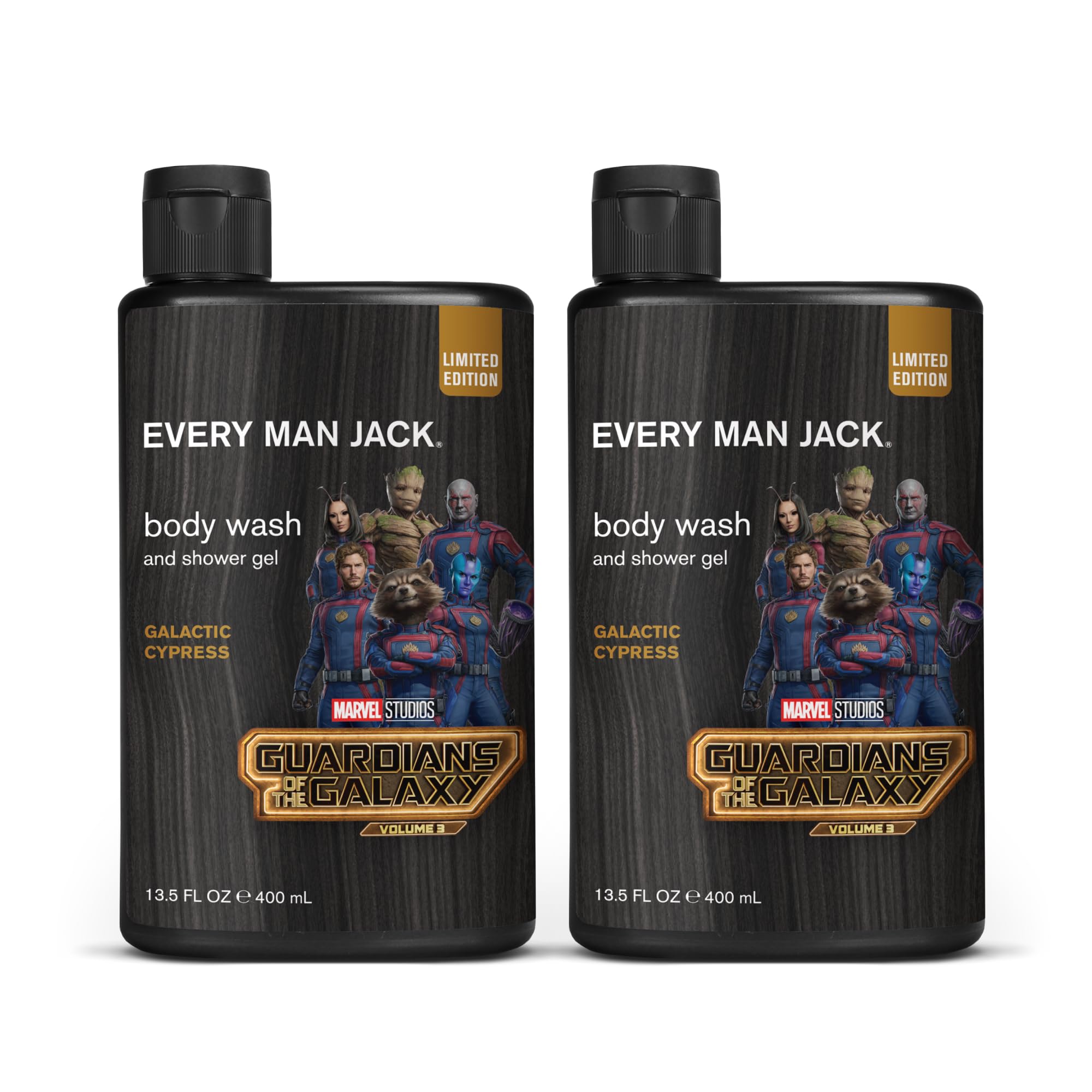 Every Man Jack Body Wash - Marvel Guardians of the Galaxy Edition | 13.5-Ounce Twin Pack (2 Bottles) | Natural Ingredients, Paraben-Free, Phthalate-Free, Dye-Free, Cruelty-Free | Perfect for Men's Daily Shower & Gifts for Marvel Fans