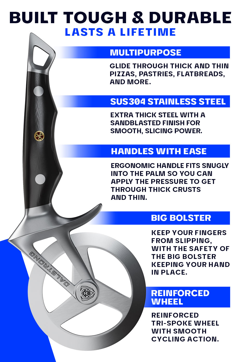 Dalstrong Orbit Razor Pizza Wheel & Cutter - Premium Stainless Steel Pizza Cutter with Ergonomic Handle for Perfect Slices - Ideal for Home Kitchens, Pizzerias, and Professional Chefs